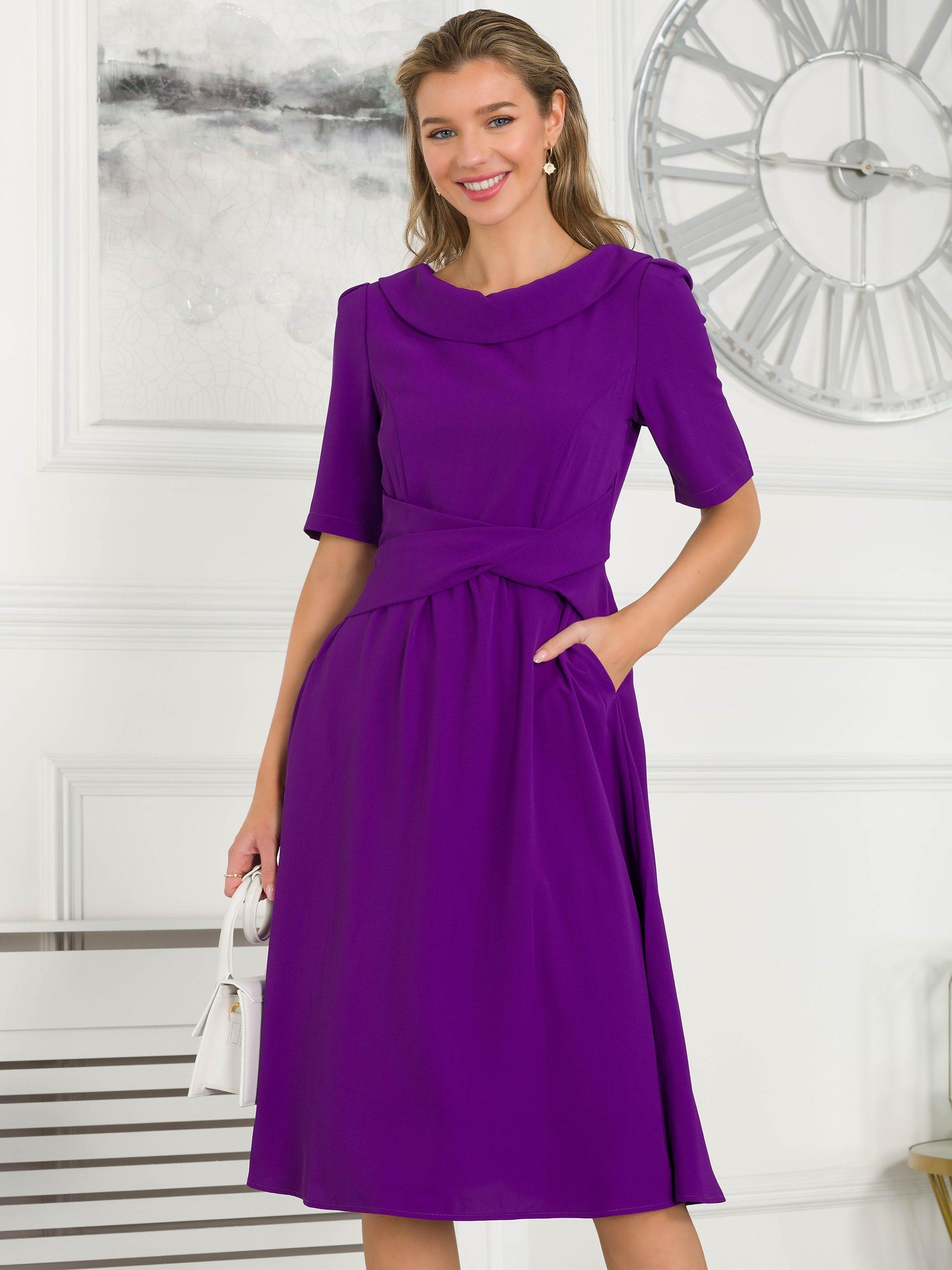 Jolie Moi Beckie Fold Neck Dress, Purple, 12