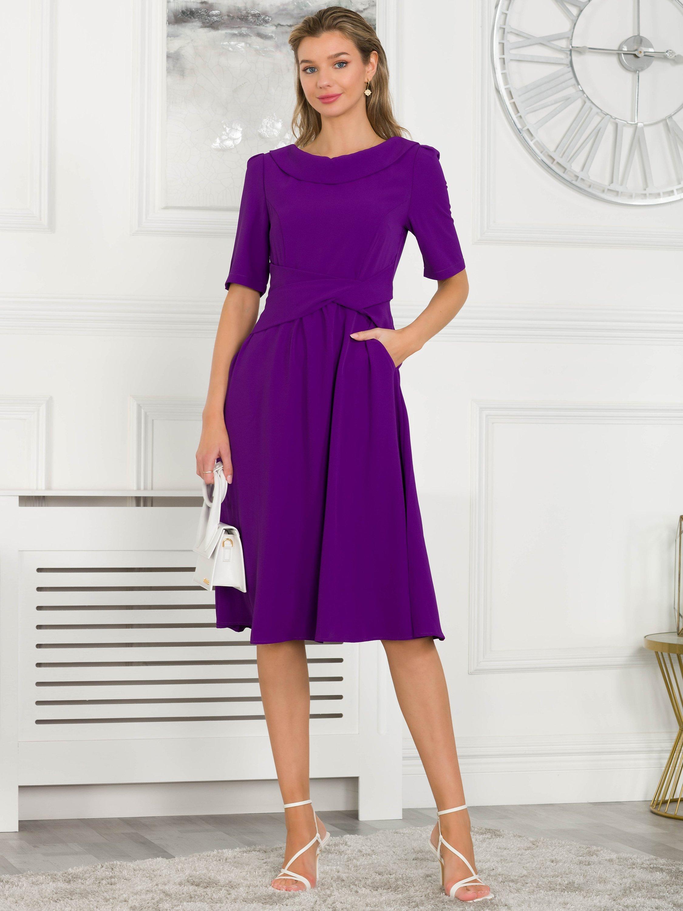 Jolie Moi Beckie Fold Neck Dress, Purple, 12