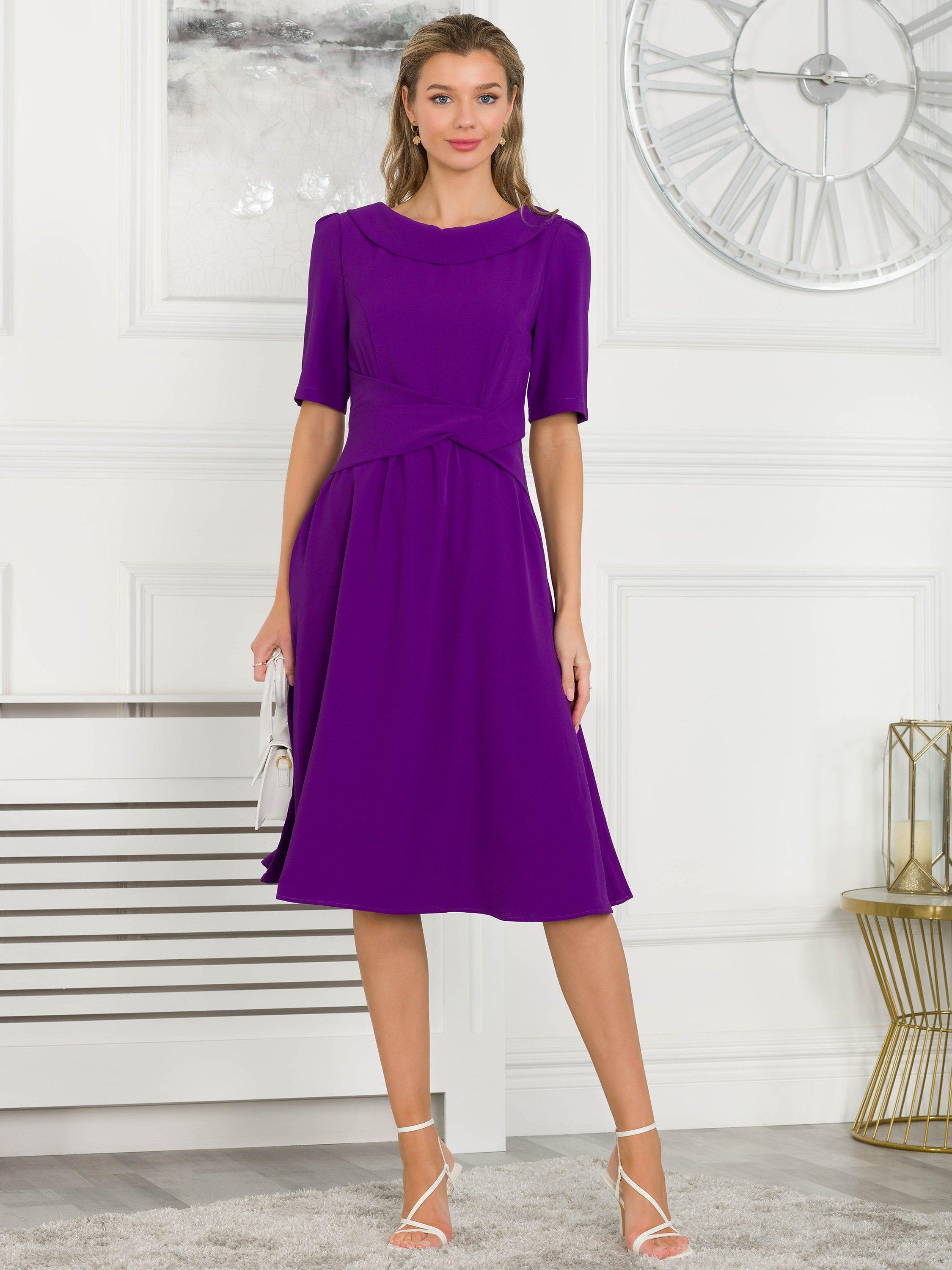 Jolie Moi Beckie Fold Neck Dress, Purple, 12