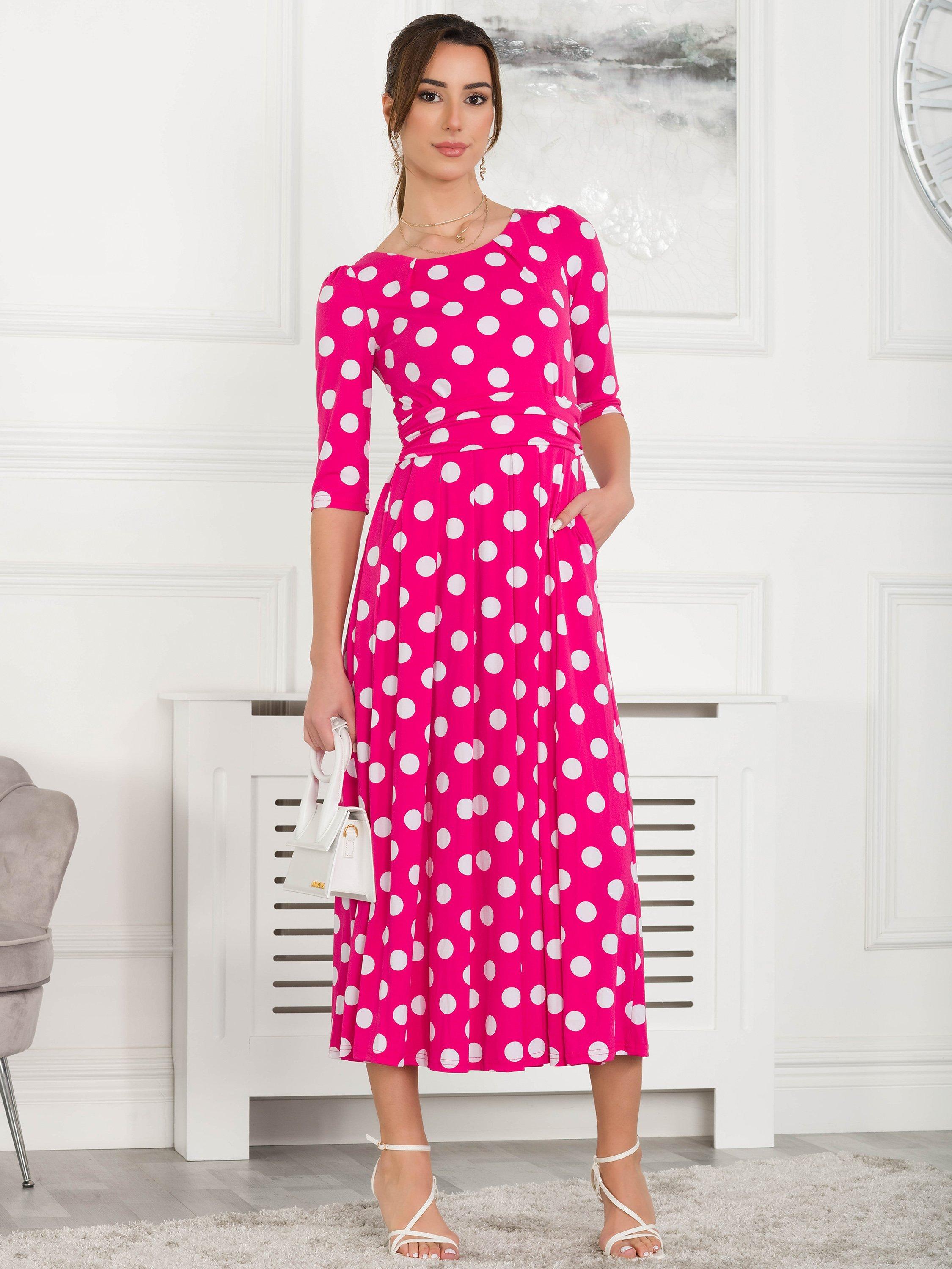 Jolie Moi Deasia Polka Dot Midi Dress, Pink