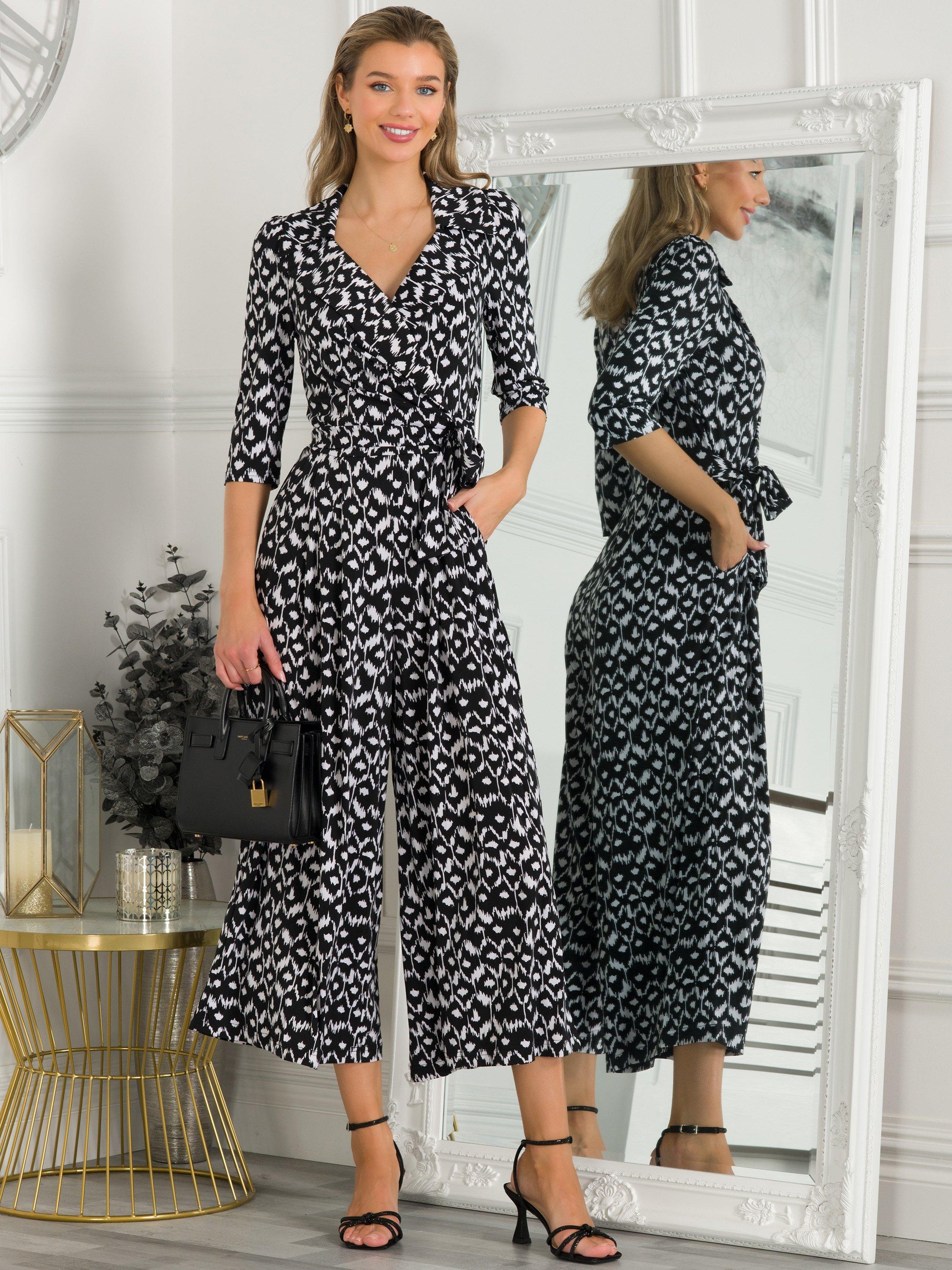Jolie Moi Melissa Geometric Print Jumpsuit, Black
