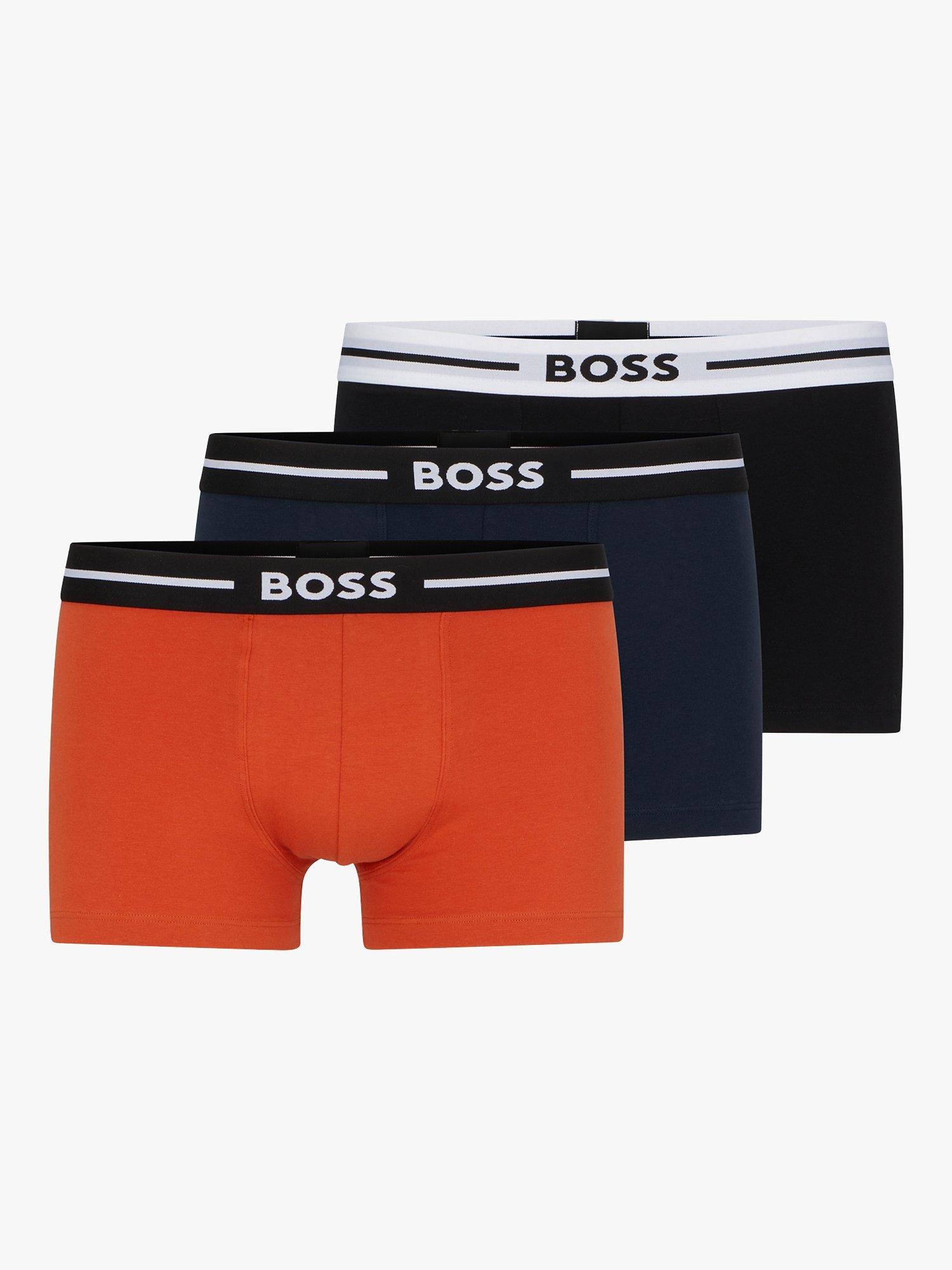 BOSS Bold Cotton Logo Waistband Trunks, Pack of 3, Orange/Navy/Black