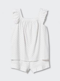 Mango Kids' Dot Print Pyjama Set, Natural White, Natural White