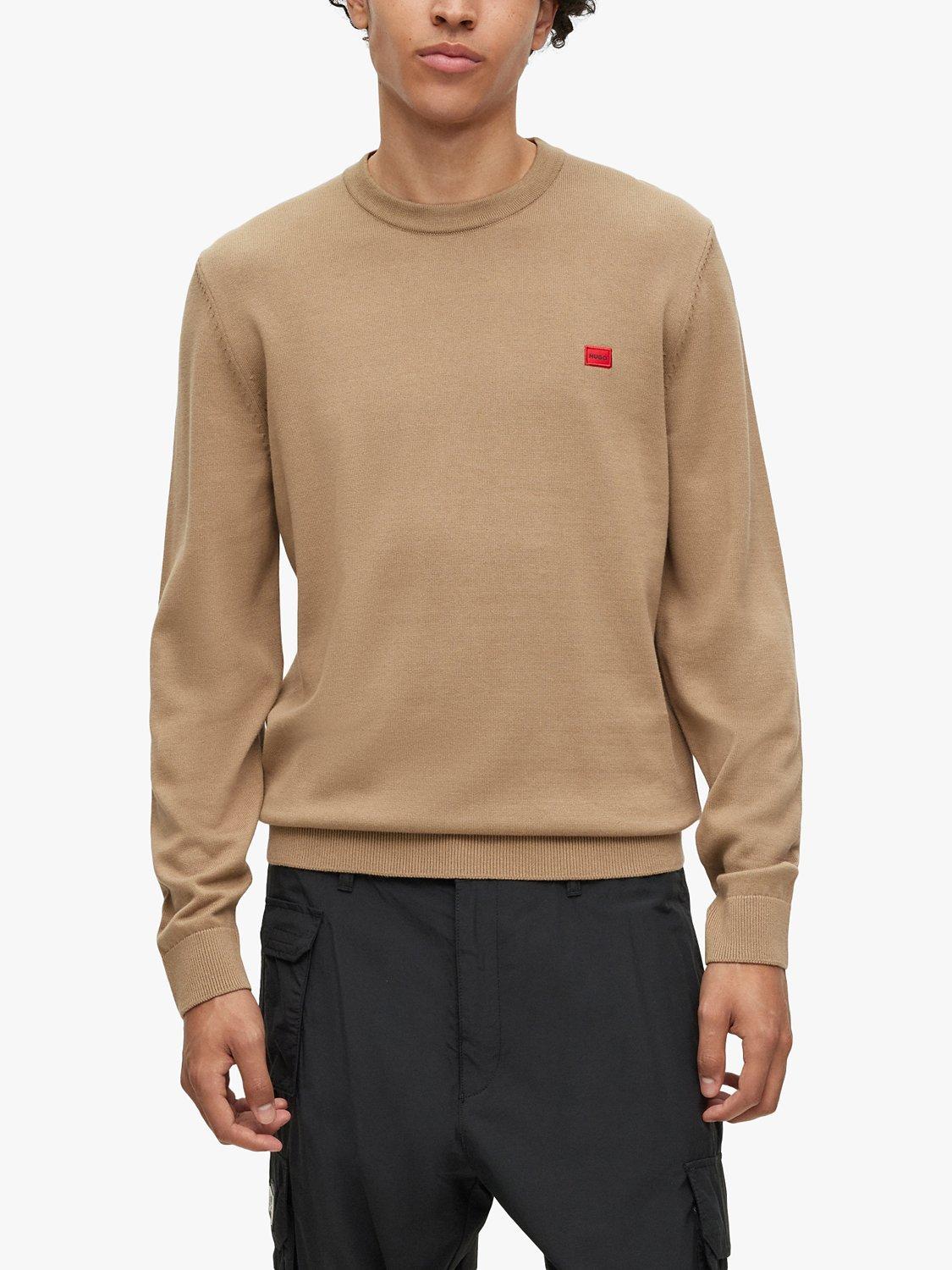 HUGO San Cassius Fine Knit Cotton Jumper, Open Brown