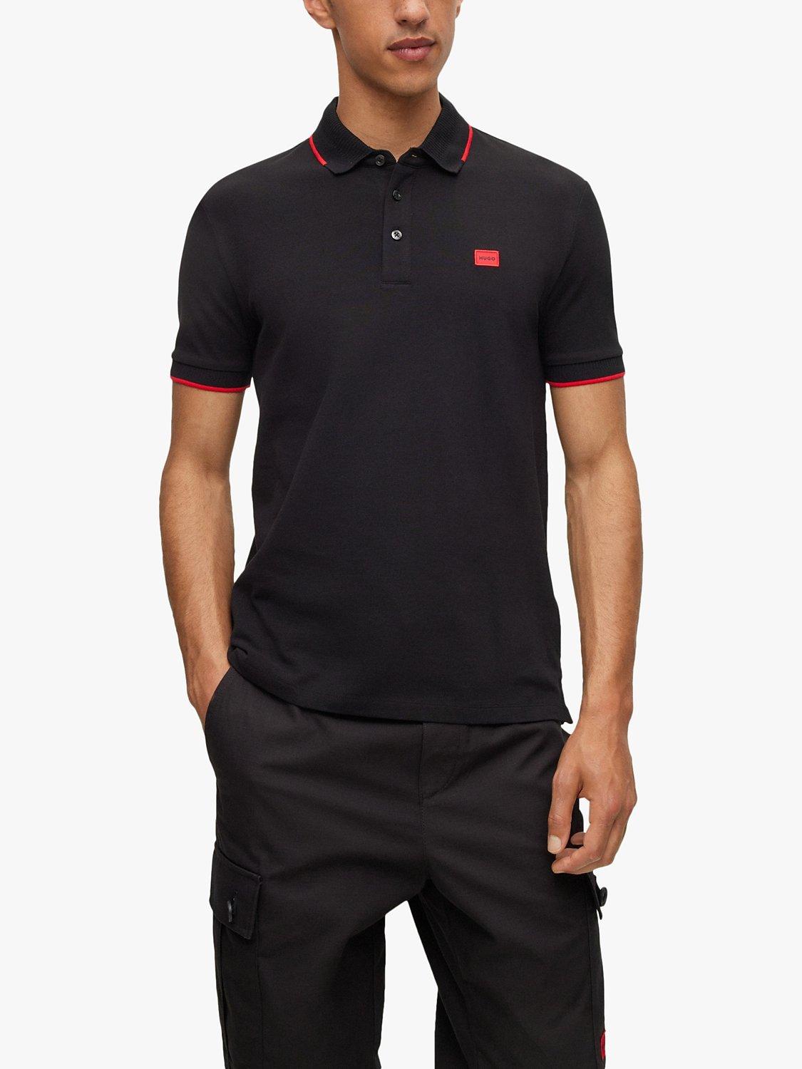 HUGO Deresino Cotton Polo Shirt, Black/Red