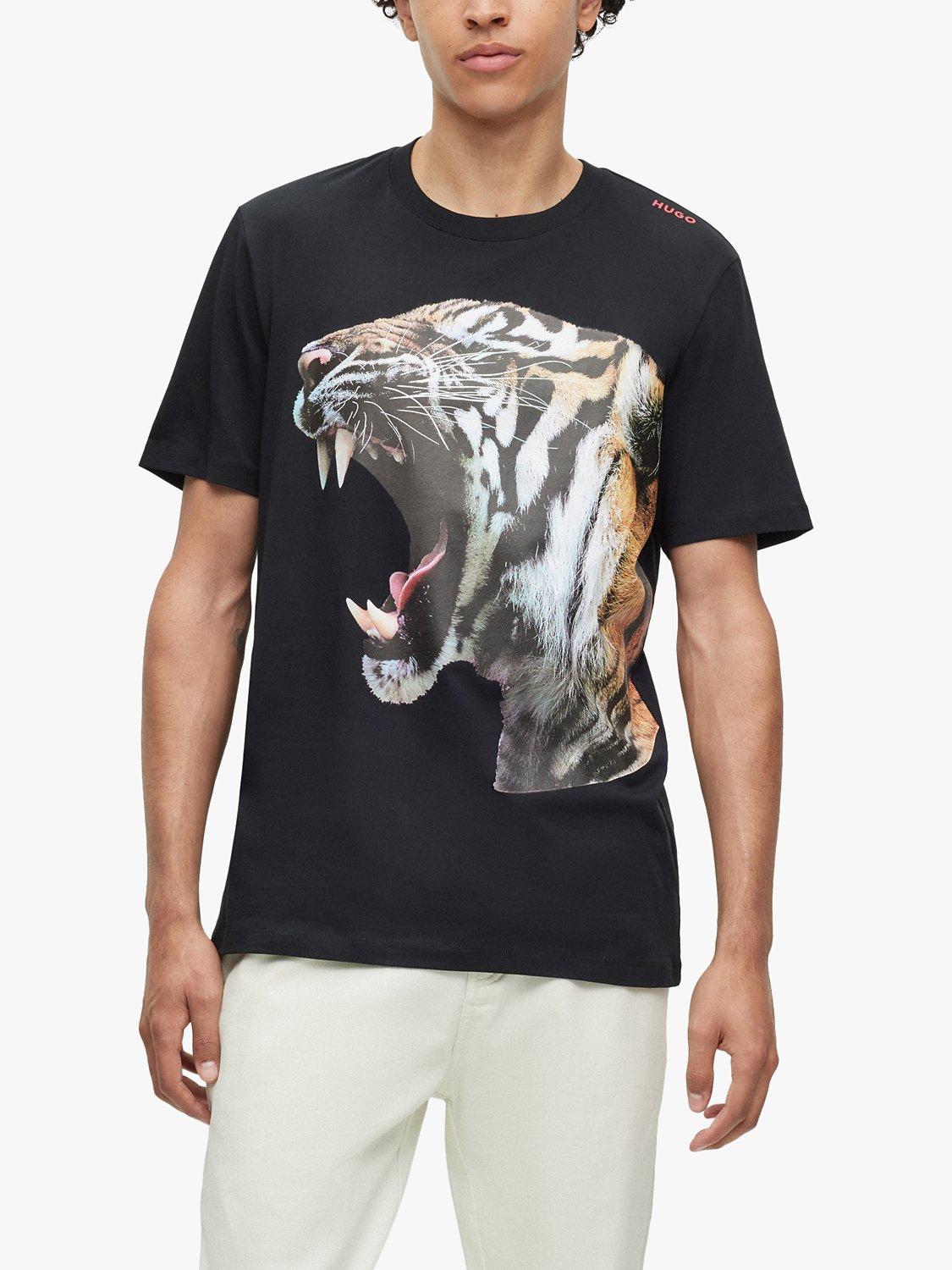 HUGO Tiger Graphic Cotton T-Shirt, Black/Multi