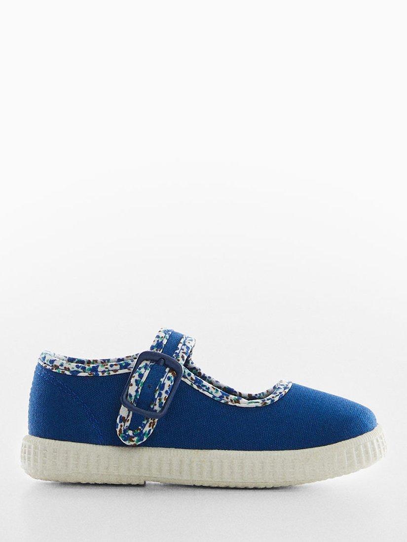 Mango Kids' Crisab Floral Trim Cotton Shoes, Medium Blue