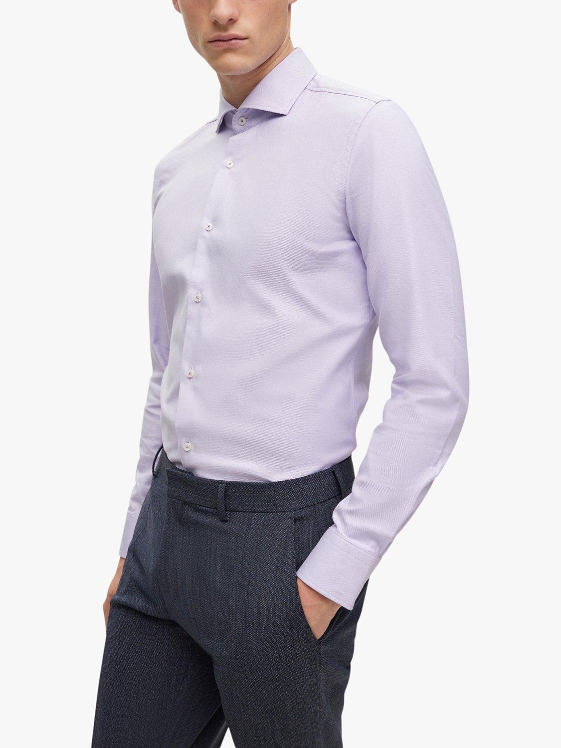 BOSS H-Hank Long Sleeve Slim Fit Cotton Shirt, Medium Purple