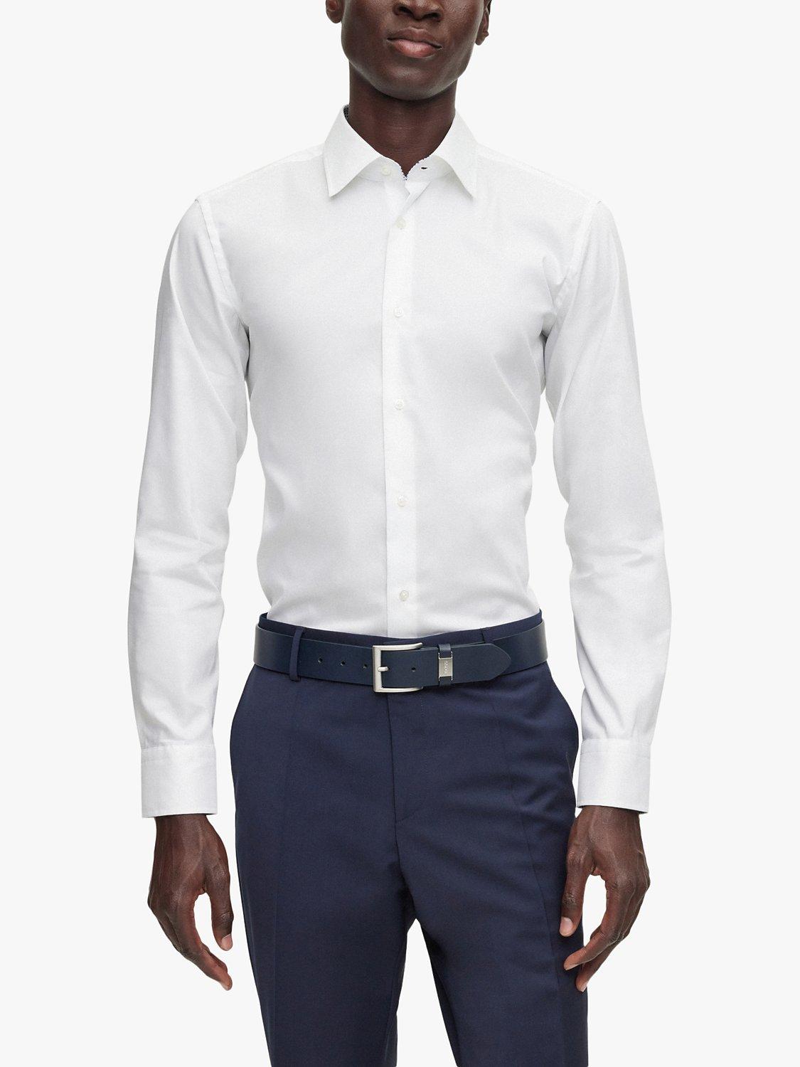 BOSS H-Hank Long Sleeve Slim Fit Cotton Shirt, White