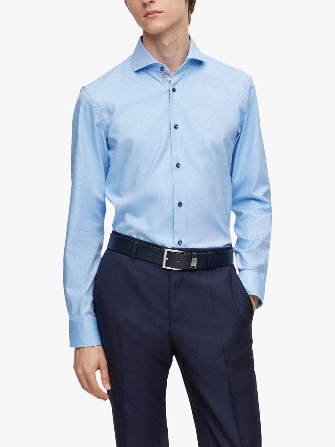 BOSS H-Hank Long Sleeve Slim Fit Cotton Shirt, Light/Pastel Blue