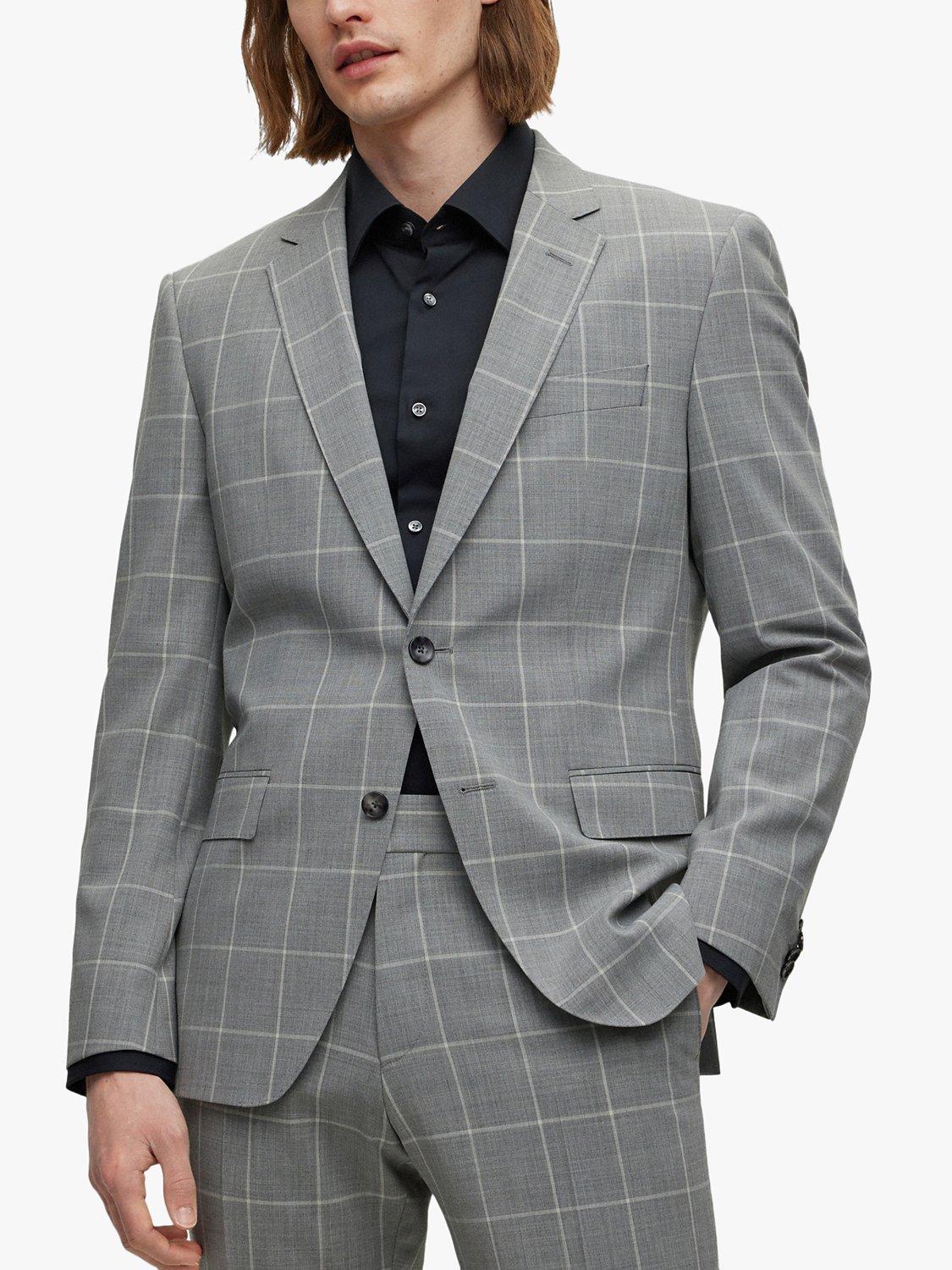 BOSS H-Huge Check Slim Suit Jacket, Silver