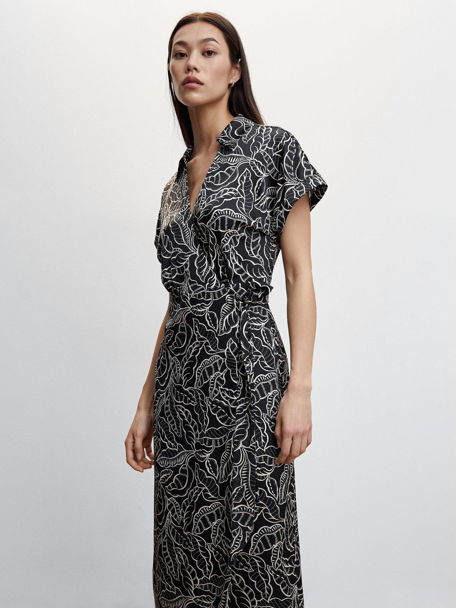 Mango Curve Miami Midi Dress, Black