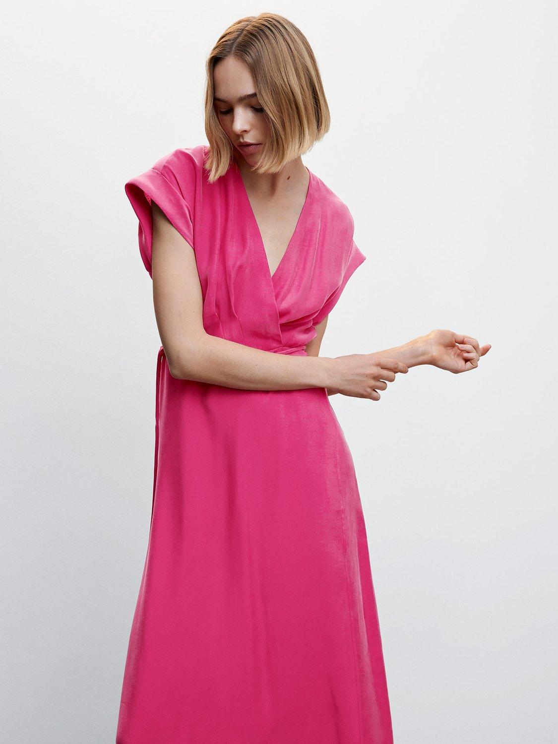 Mango Curve Salem Wrap Midi Dress, Bright Pink
