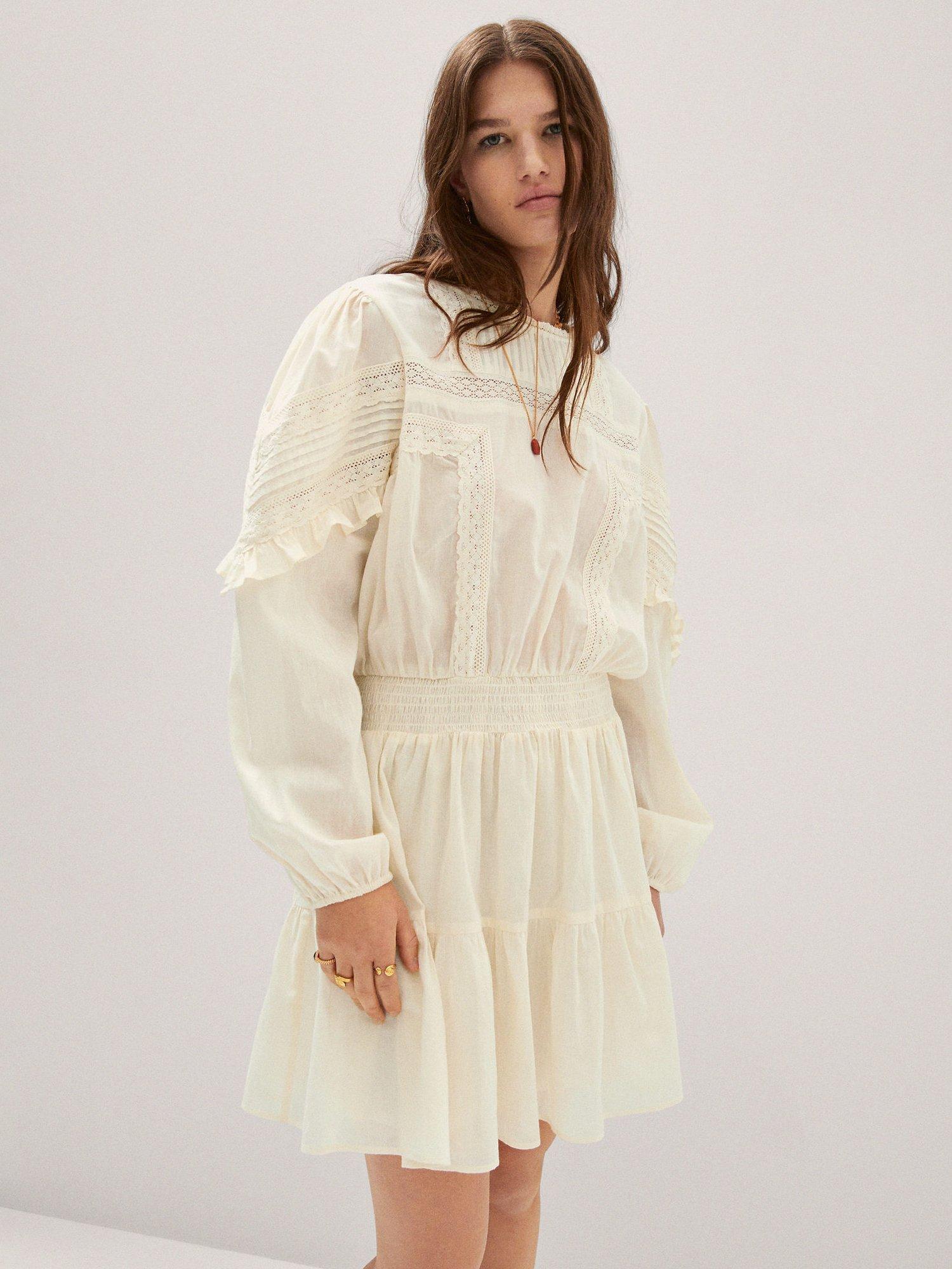 Mango Embroidered Mini Dress, Light Beige