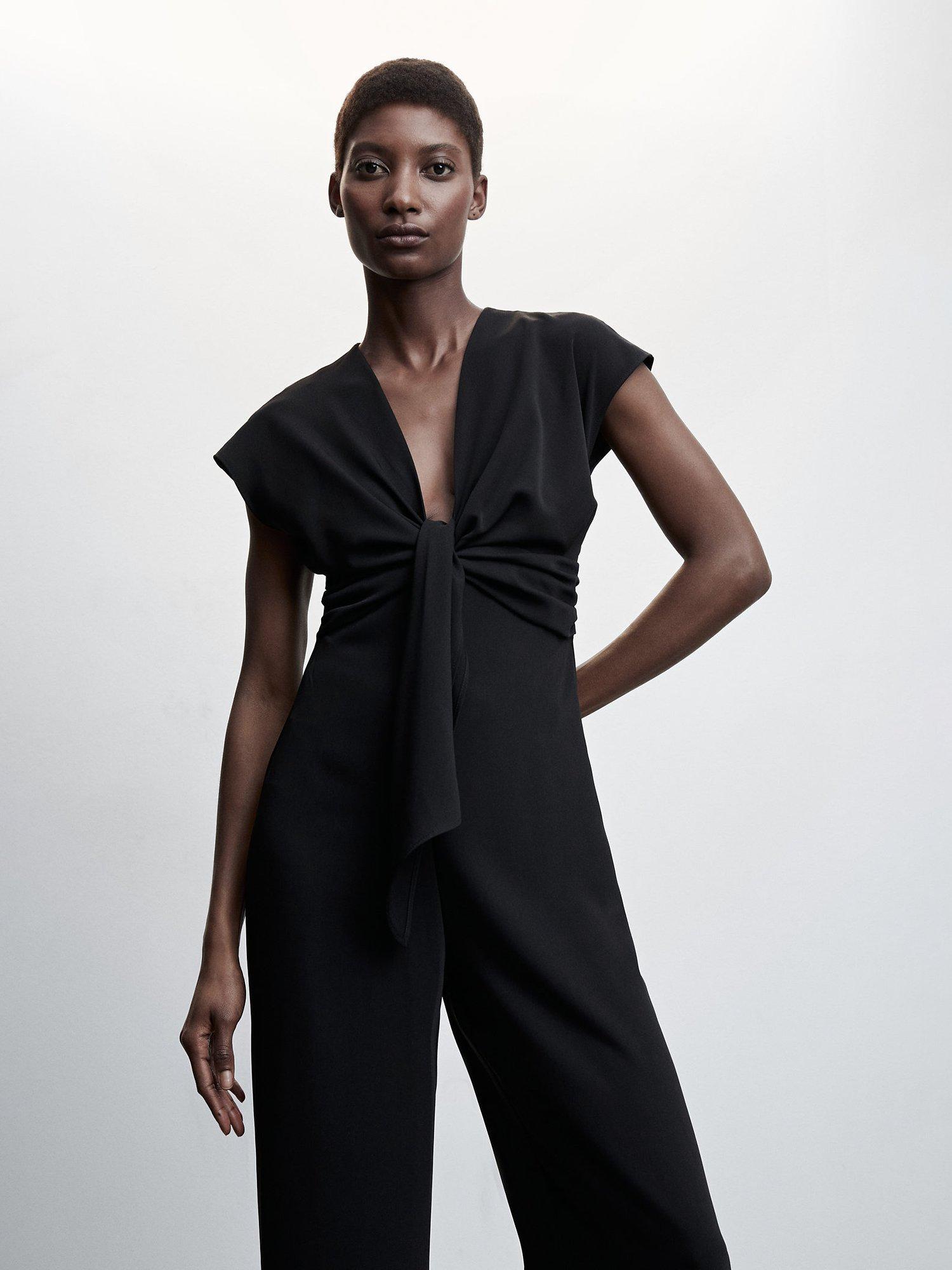 Mango Cannes Wide Leg Jumpsuit, Black
