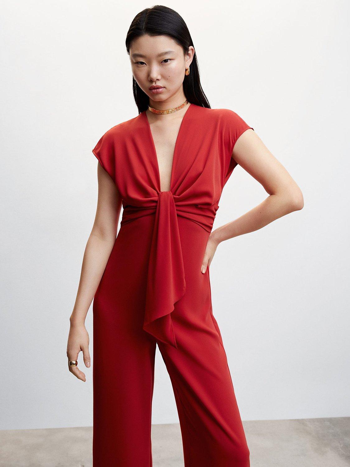 Mango Cannes Wide Leg Jumpsuit, Medium Red