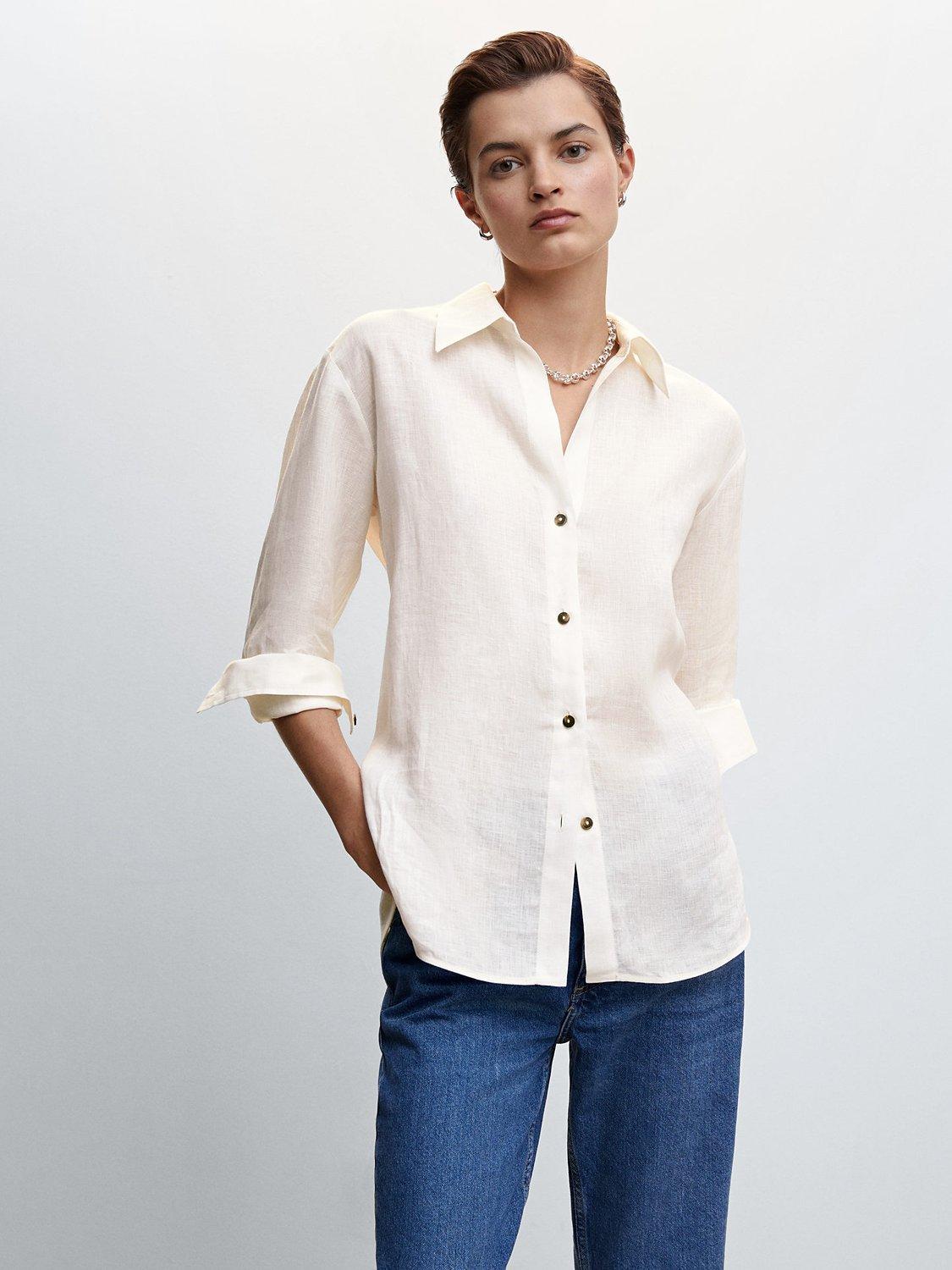 Mango Ordago Linen Blouse, Cream