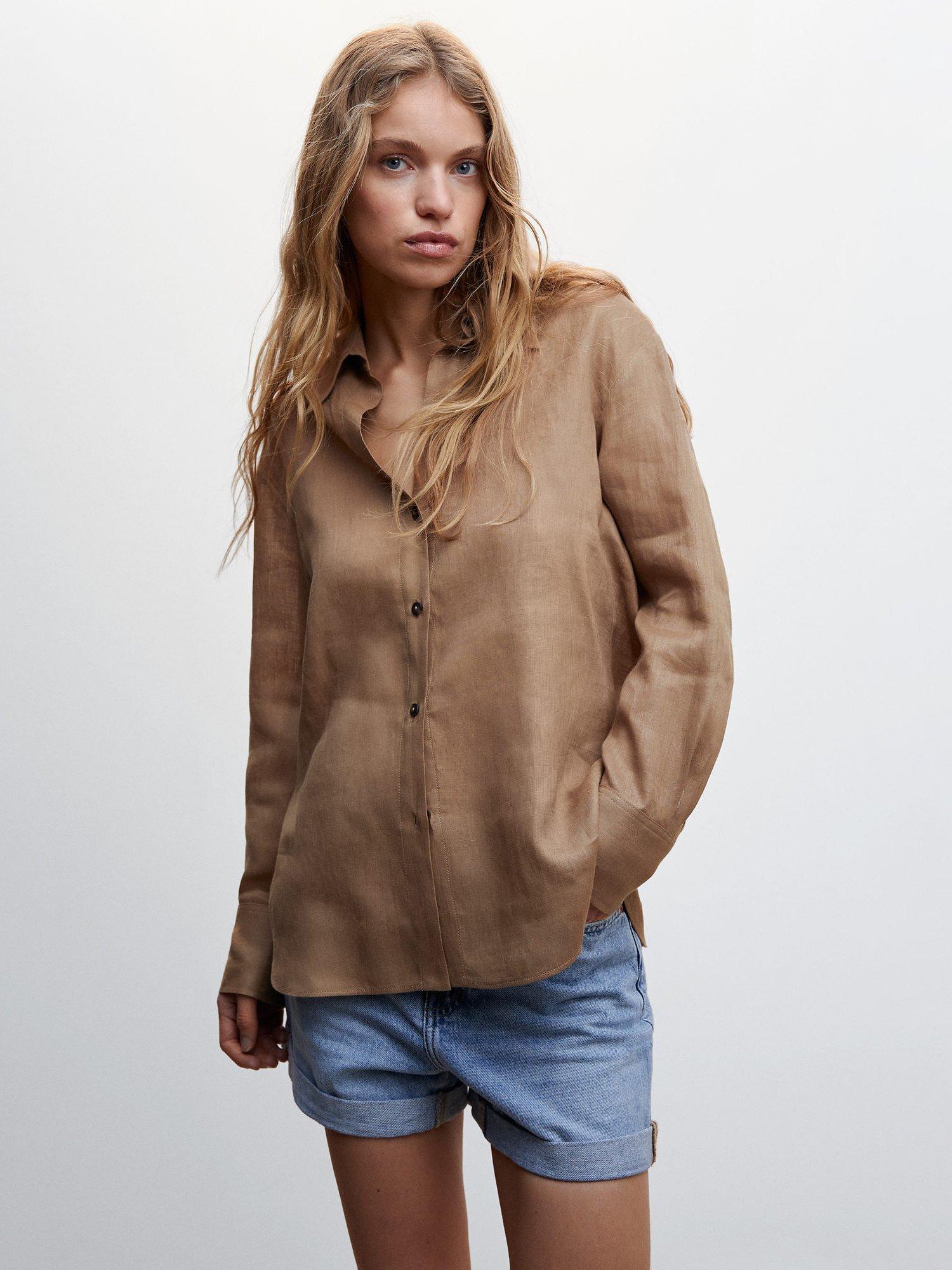 Mango Ordago Linen Blouse, Brown