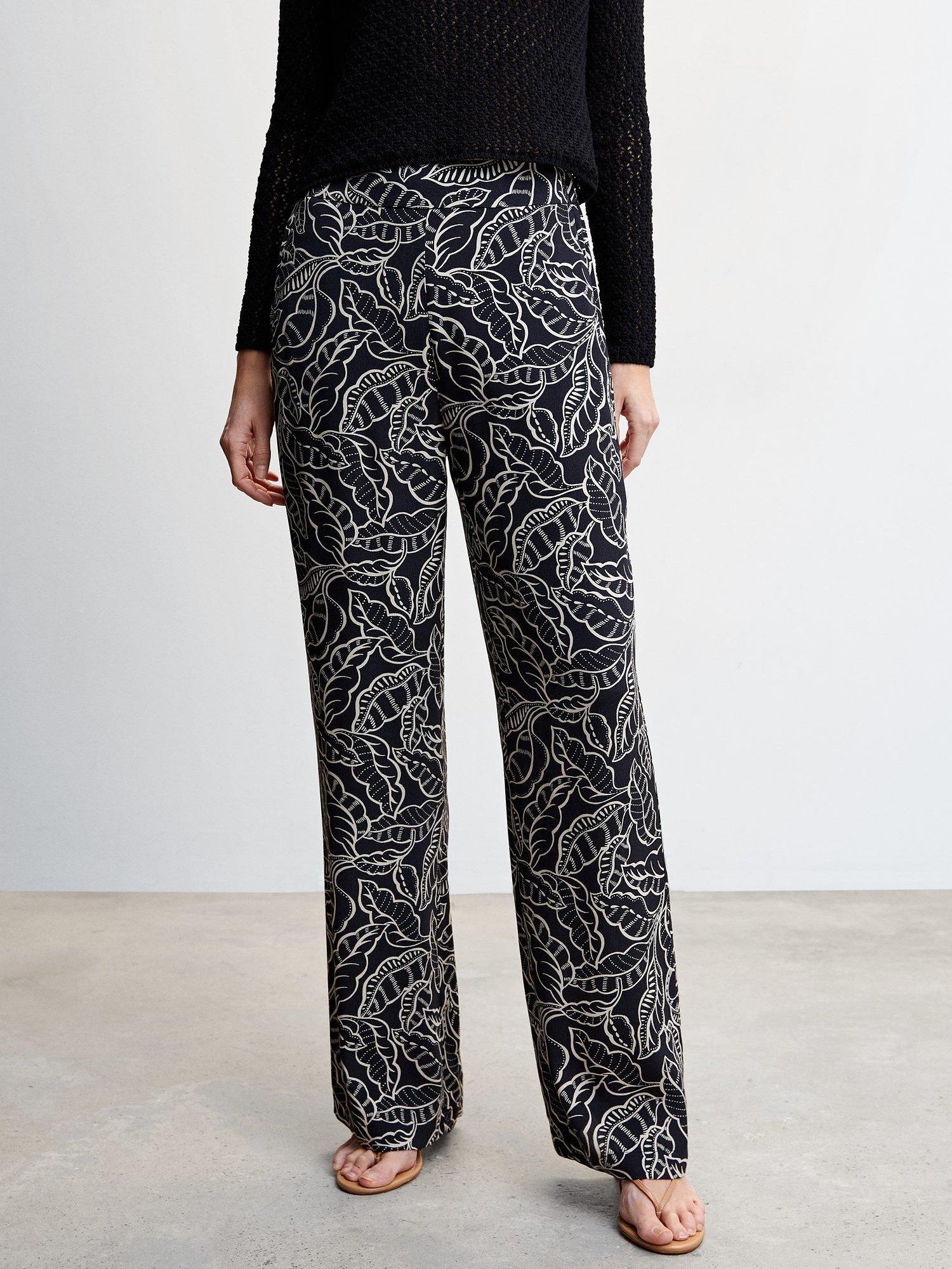 Mango Claudie Floral Palazzo Trousers, Black