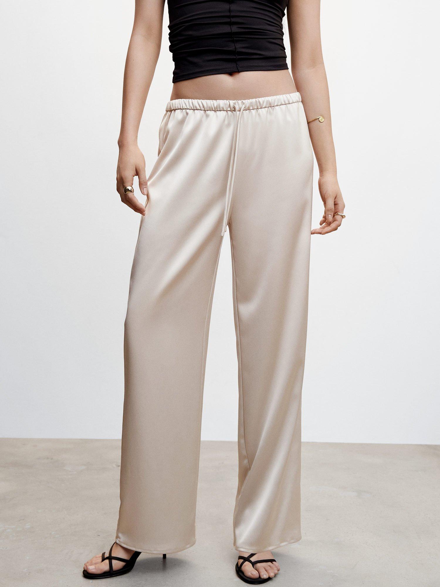 Mango Satin Trousers, Light Beige