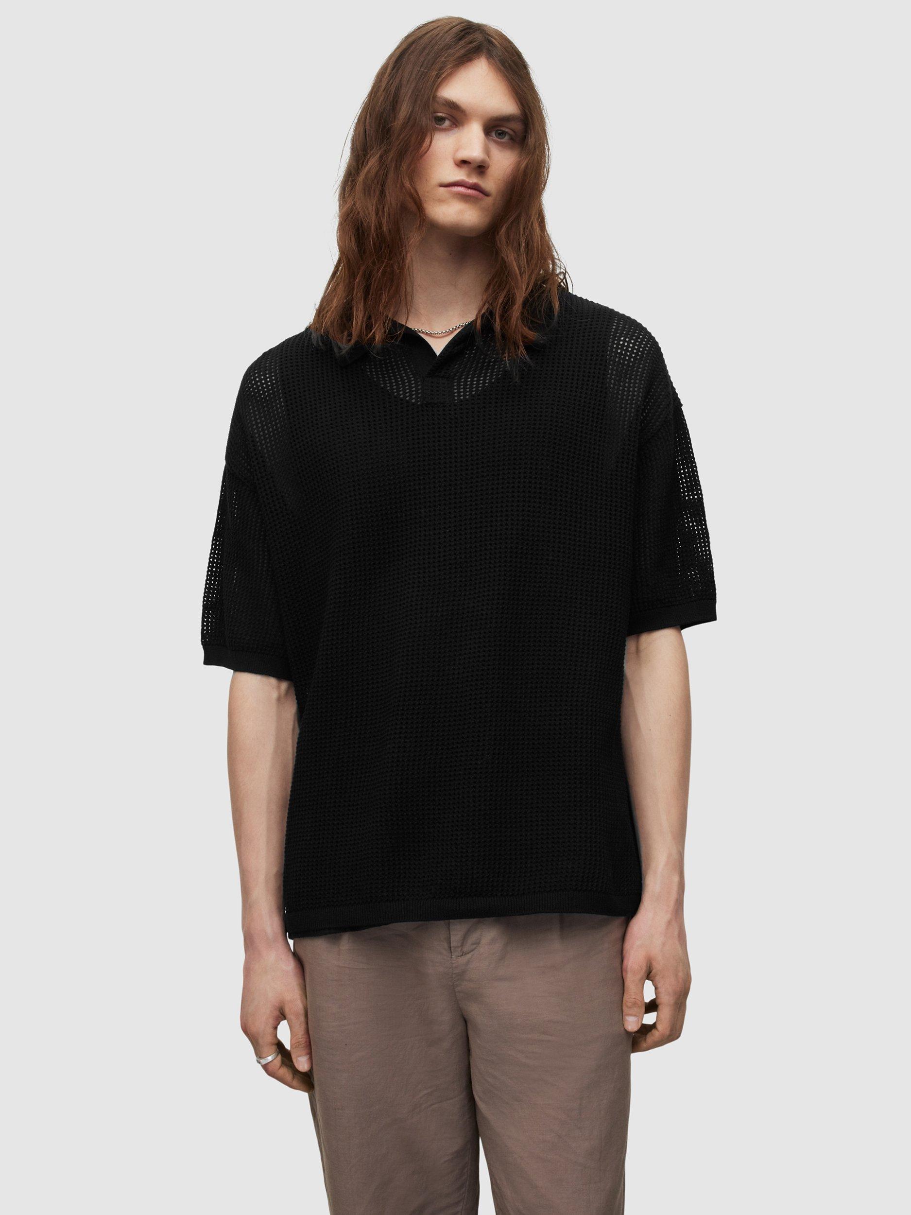 AllSaints Corbi Short Sleeve Polo Top, Black