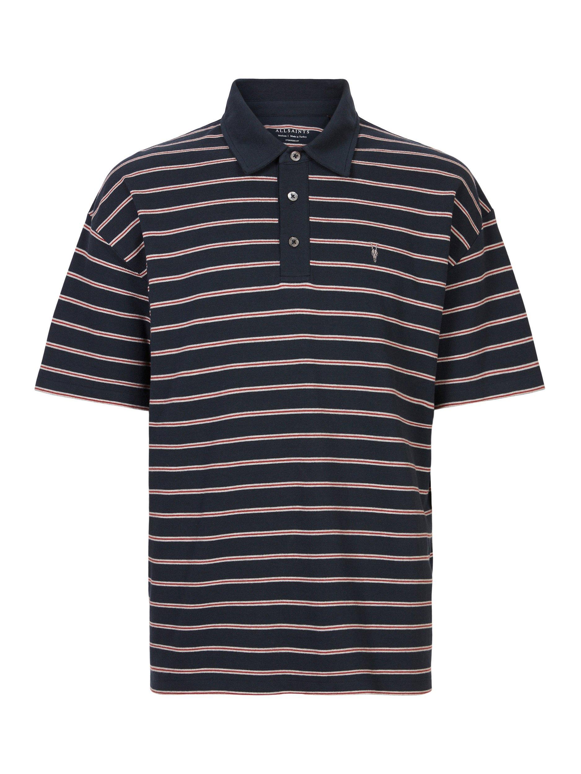 Product image 4 of 5, which shows AllSaints Hayden Short Sleeve Polo Top, Navy/Multi, L