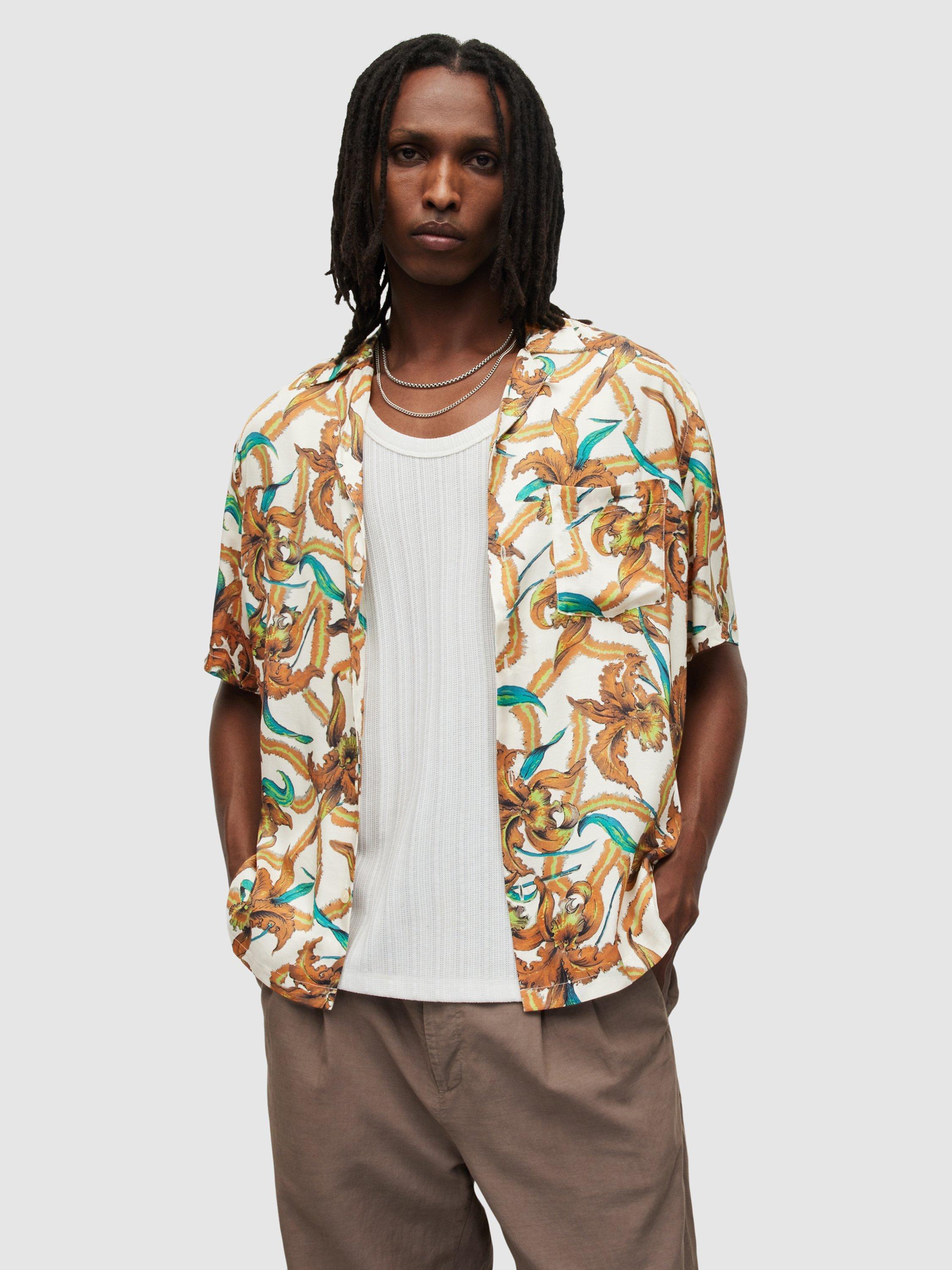 AllSaints Mesquida Print Short Sleeve Shirt, Cala White
