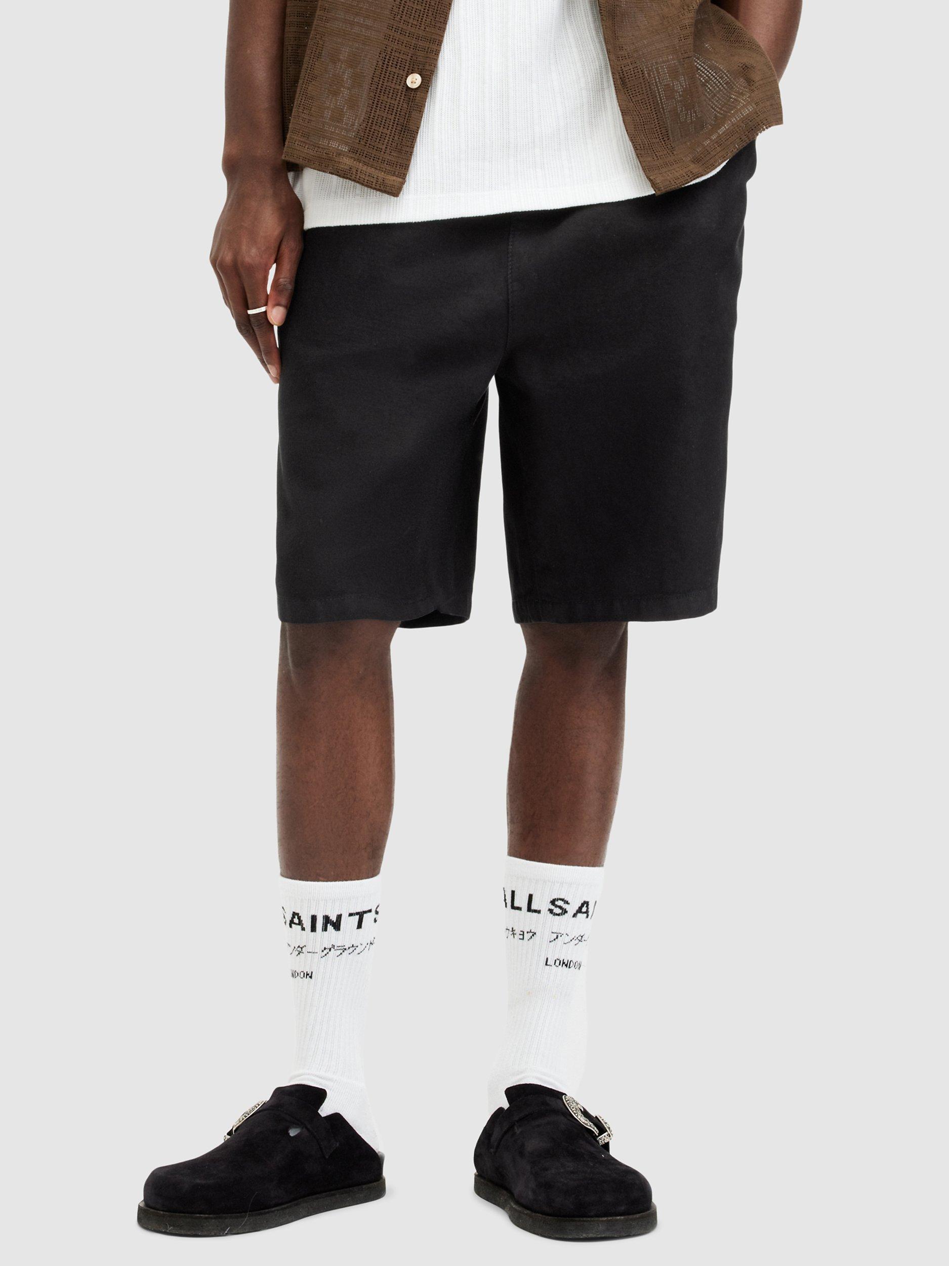 AllSaints Hanbury Linen Blend Straight Shorts, Jet Black