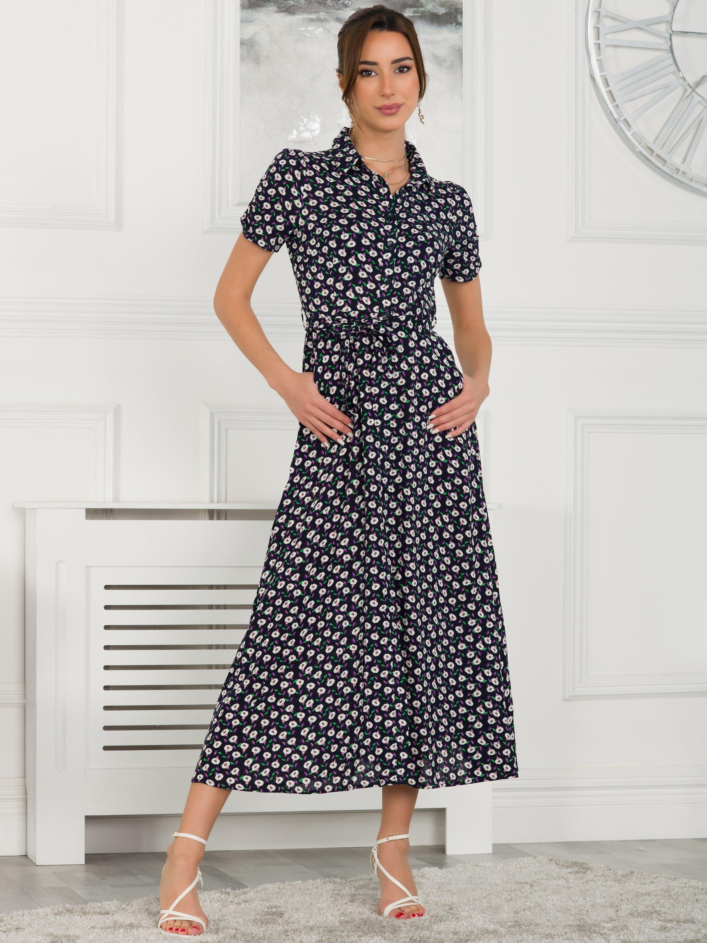Jolie Moi Danni Floral Print Shirt Midi Dress, Navy