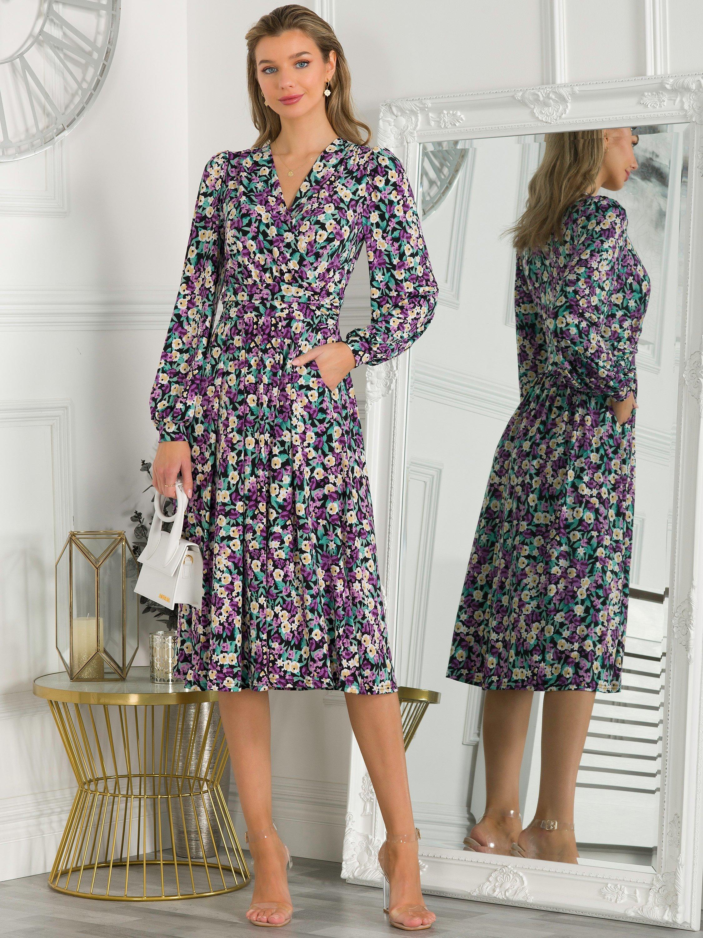 Jolie Moi Libby Floral Print Jersey Dress, Purple