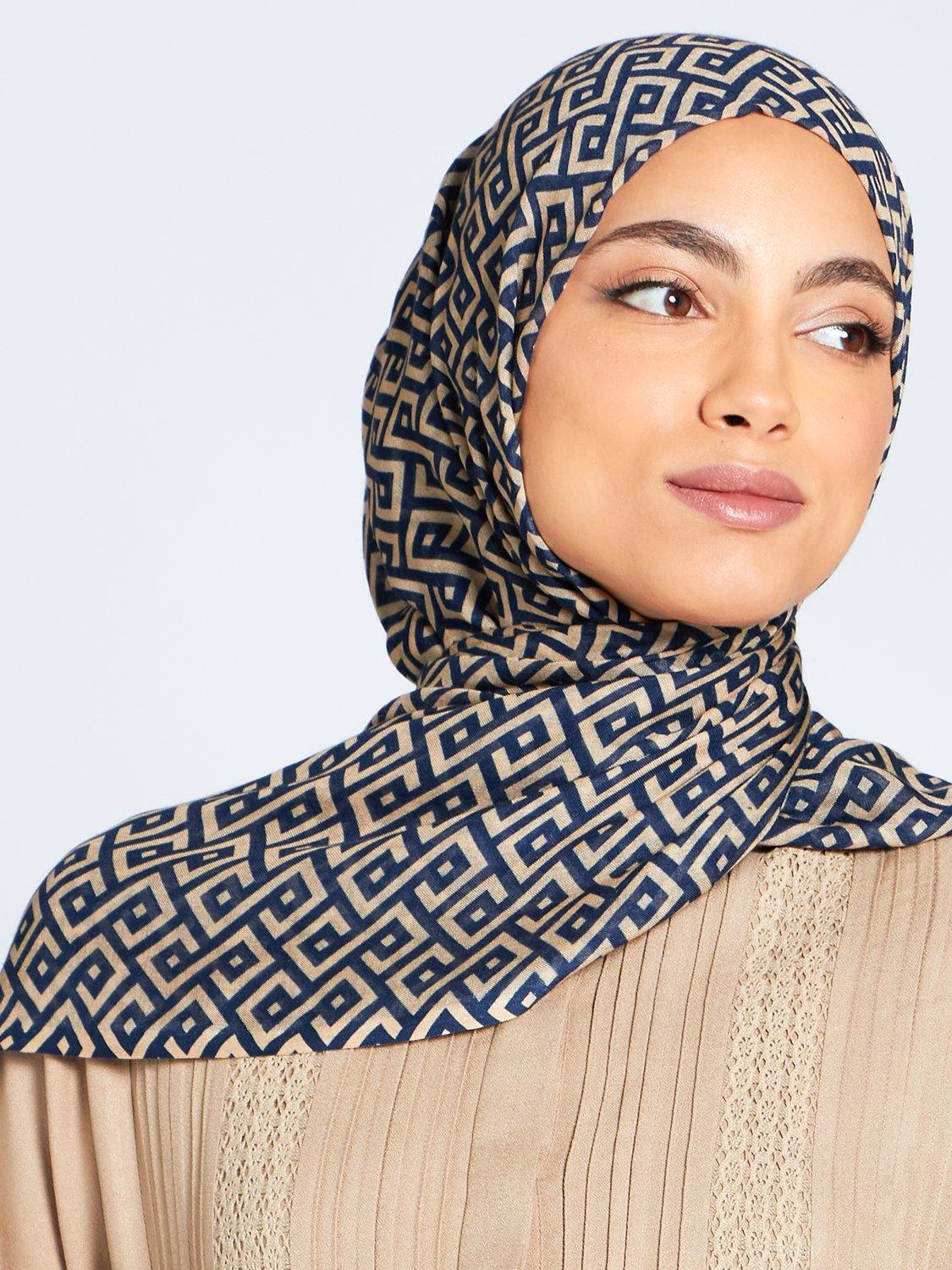 Product image 2 of 3, which shows Aab Greca Geometric Modal Hijab, Natural/Multi, One Size