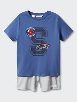Mango Kids' Spiderman Shorts Pyjamas, Medium Blue, Medium Blue