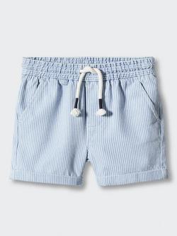 Mango Kids' Tulum Striped Cotton Shorts, Blue/White, Blue/White
