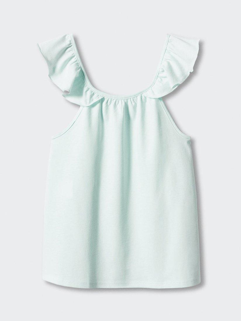 Product image 1 of 3, which shows Mango Kids' Giselle Frill Shoulder Top, Pastel Blue, 5-6 years