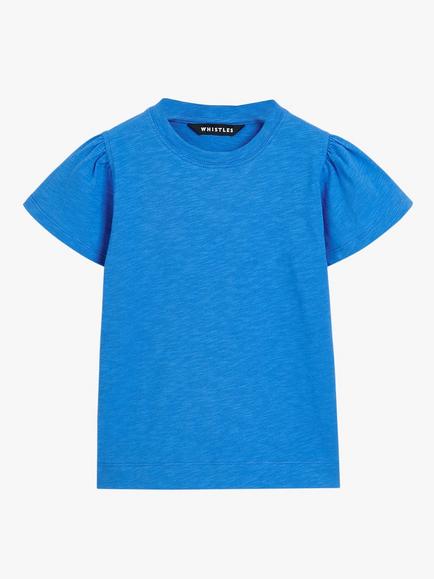 Whistles Kids' Frill Sleeve Plain Top, Blue