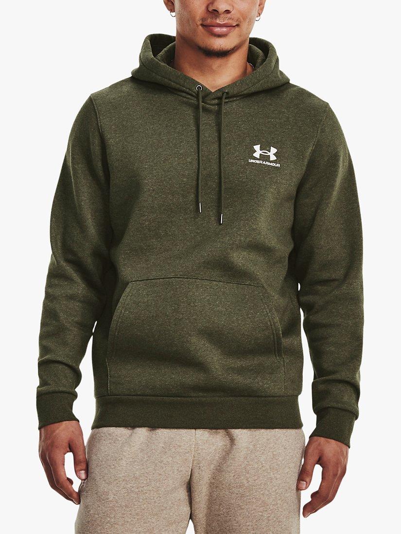 Product image 1 of 6, which shows Under Armour Essential Fleece Hoodie, Marine Green/White, S