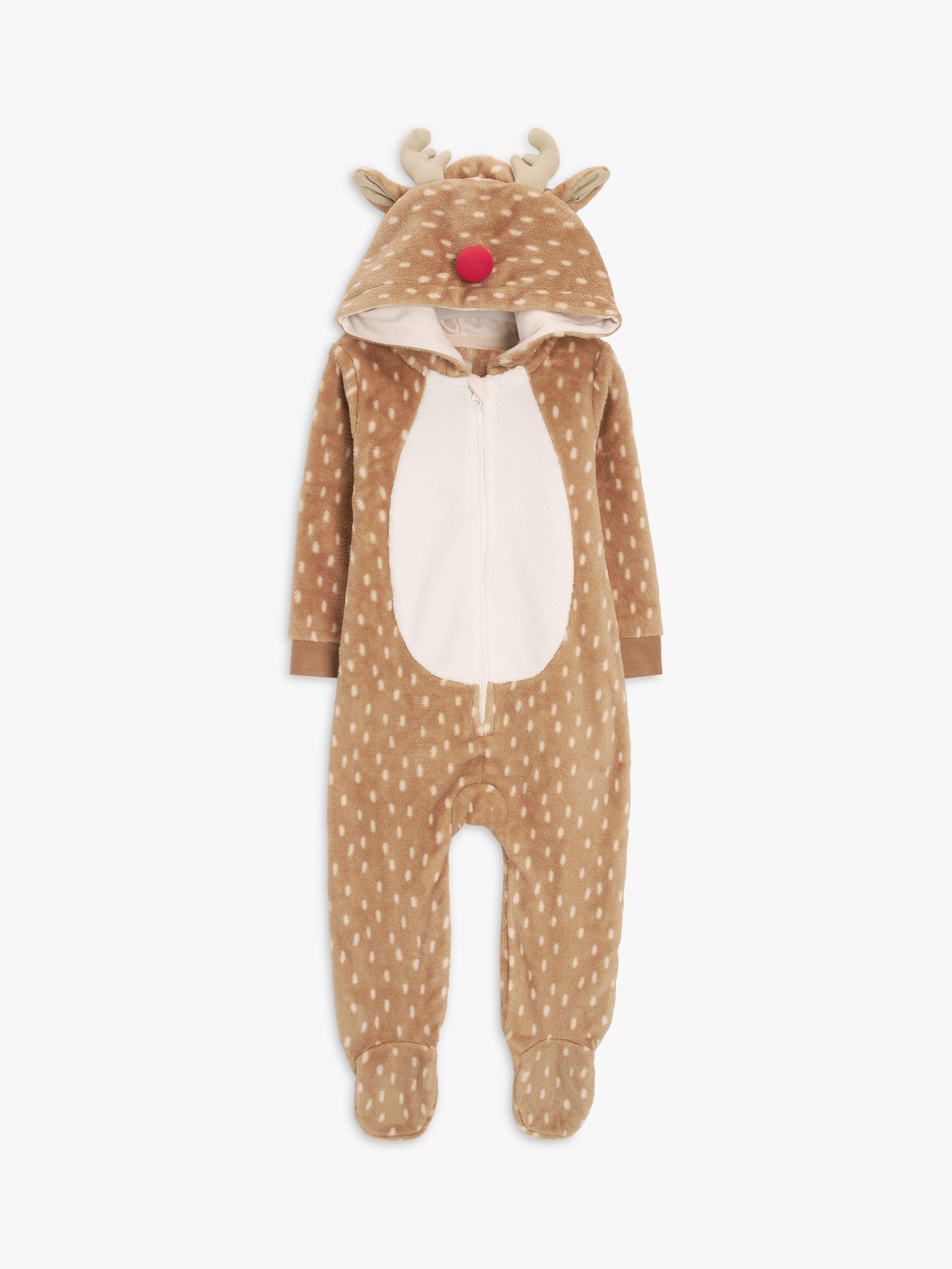 John Lewis Baby Reindeer Fleece Onesie, Brown