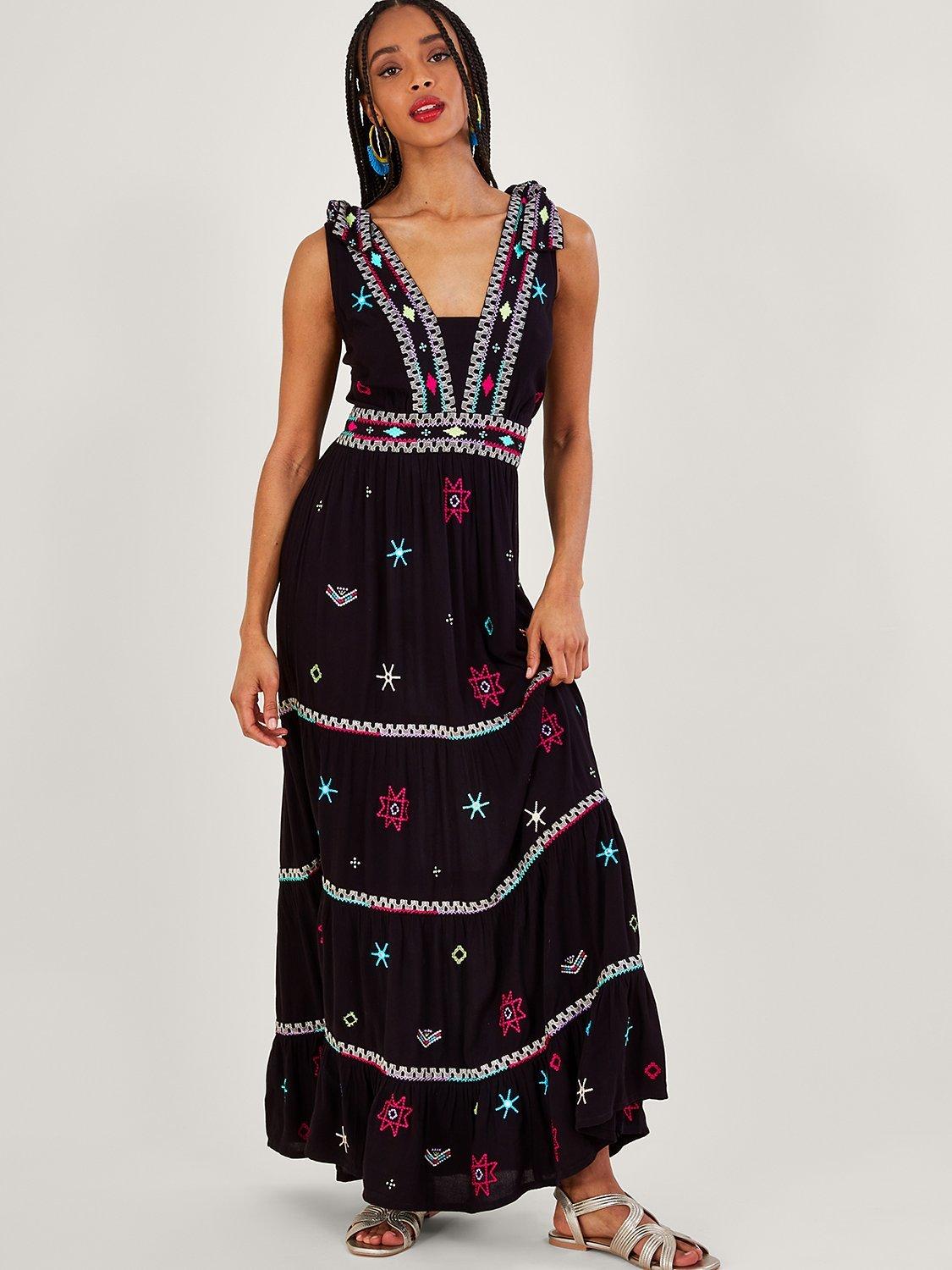 Black embroidered maxi dress hotsell