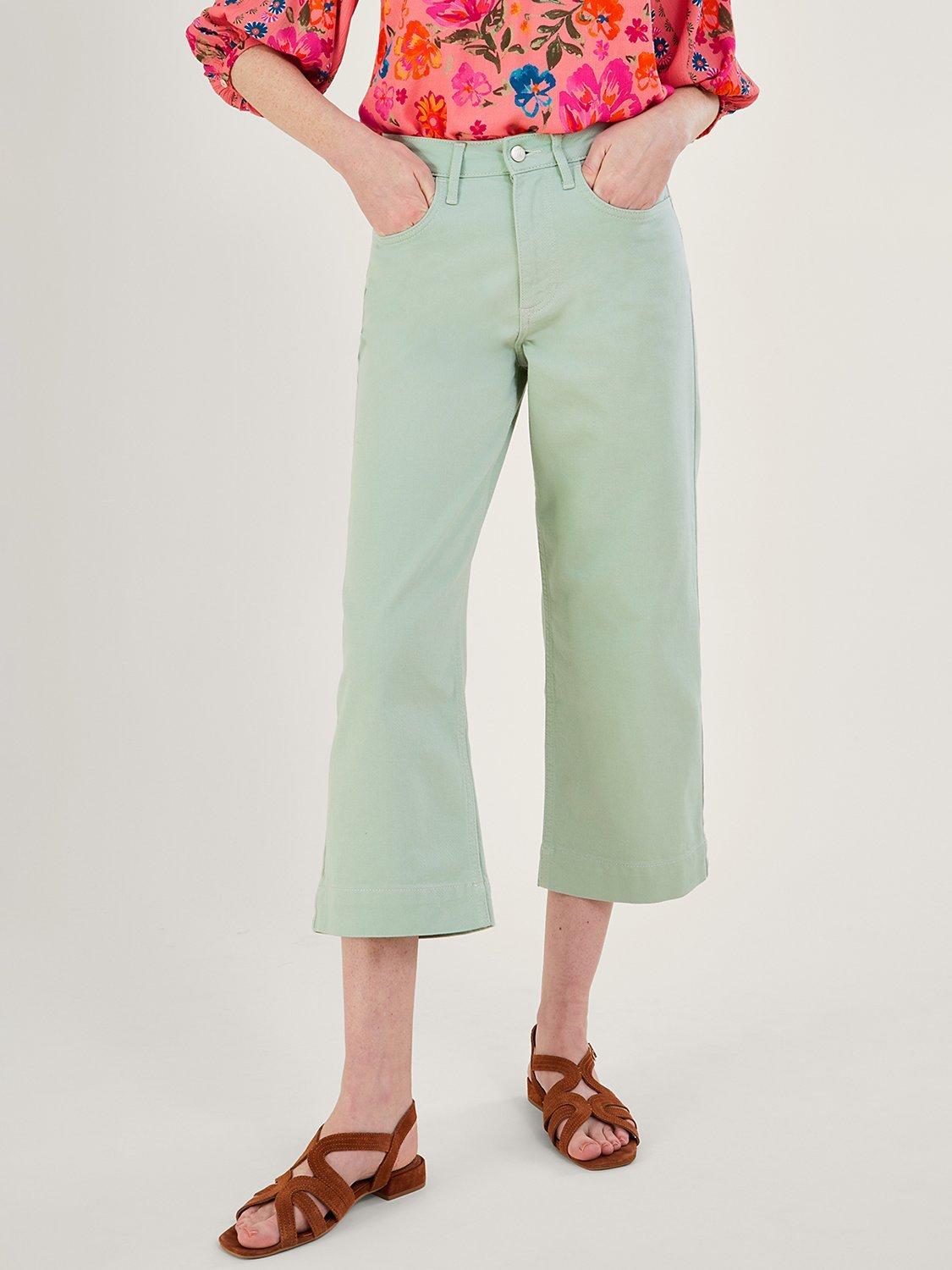 Monsoon Wide Leg Cropped Jeans, Sage