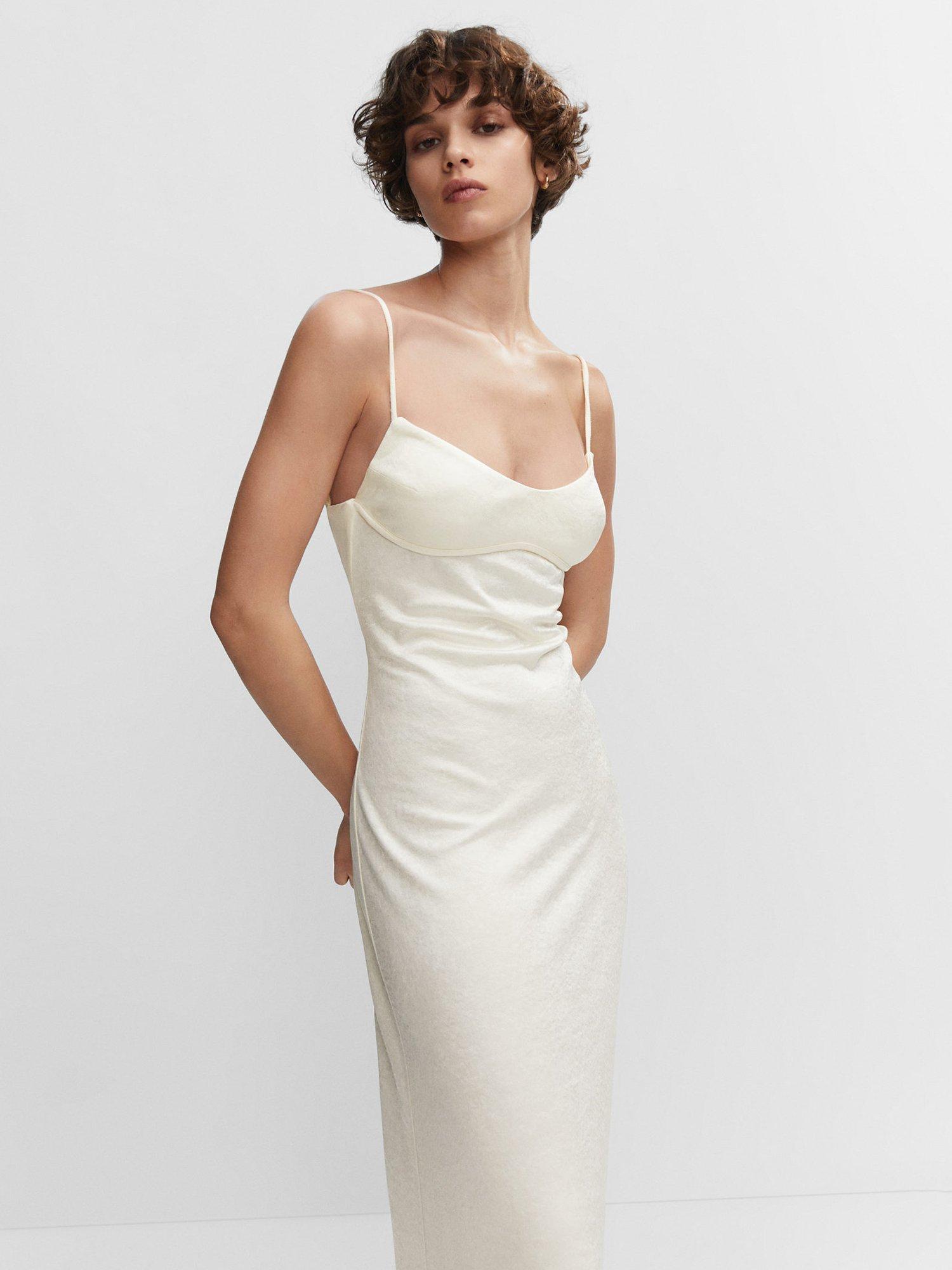 Mango Satin Midi Dress, Natural White