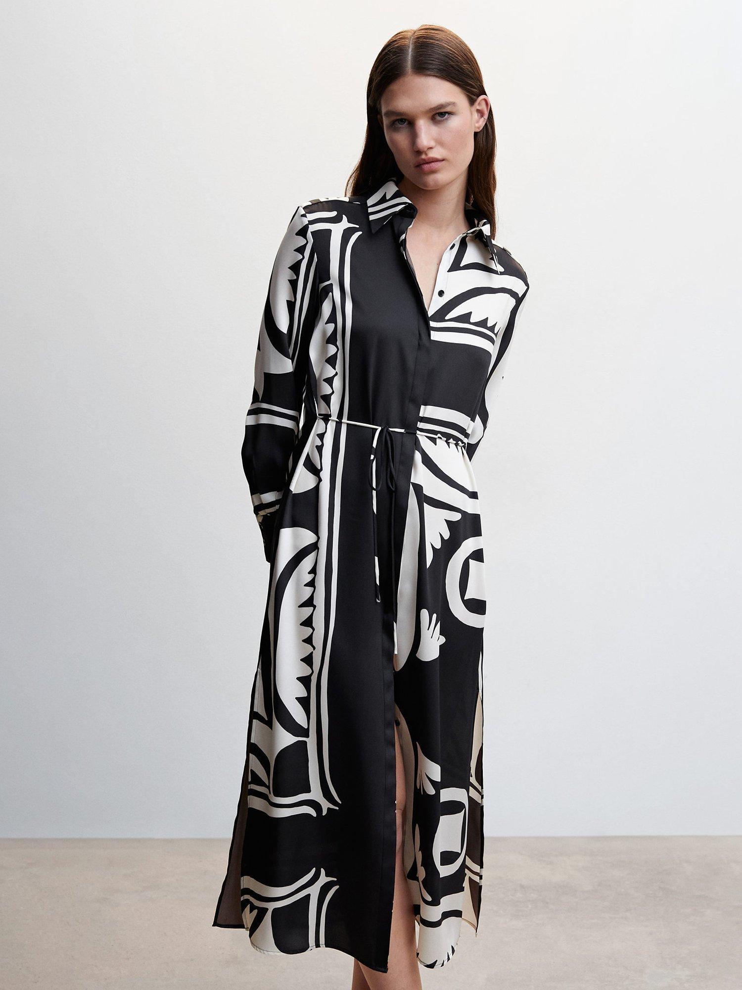 Mango Lena Satin Shirt Dress, Black