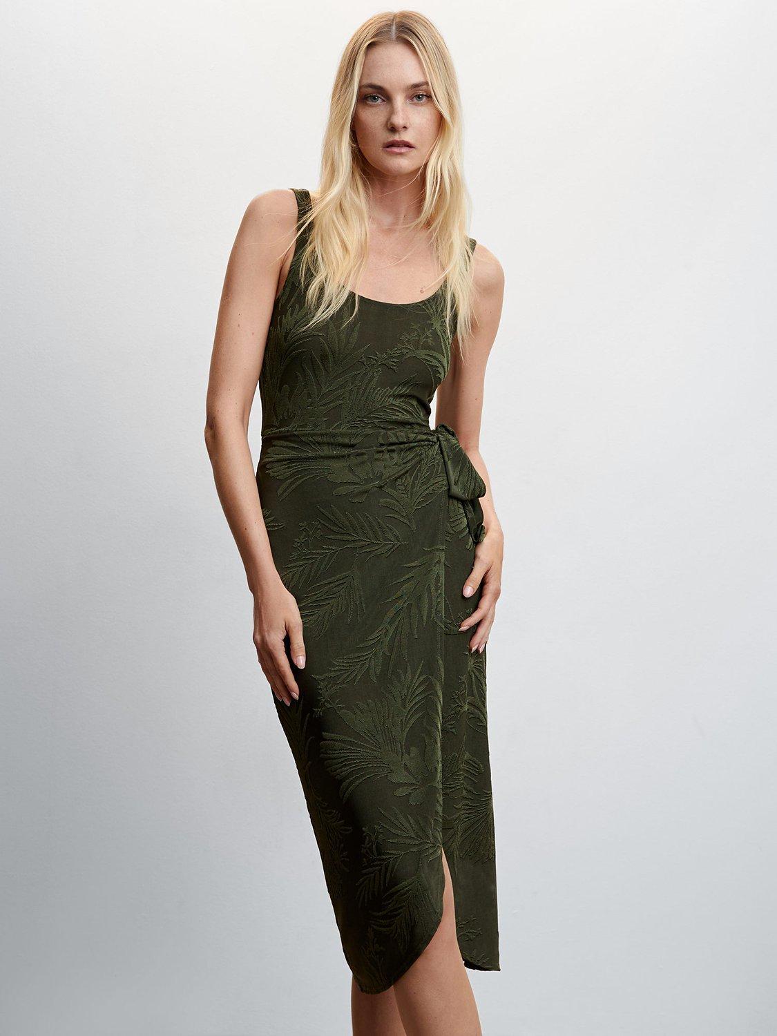 Mango Bodycon Tie Detail Midi Dress, Green