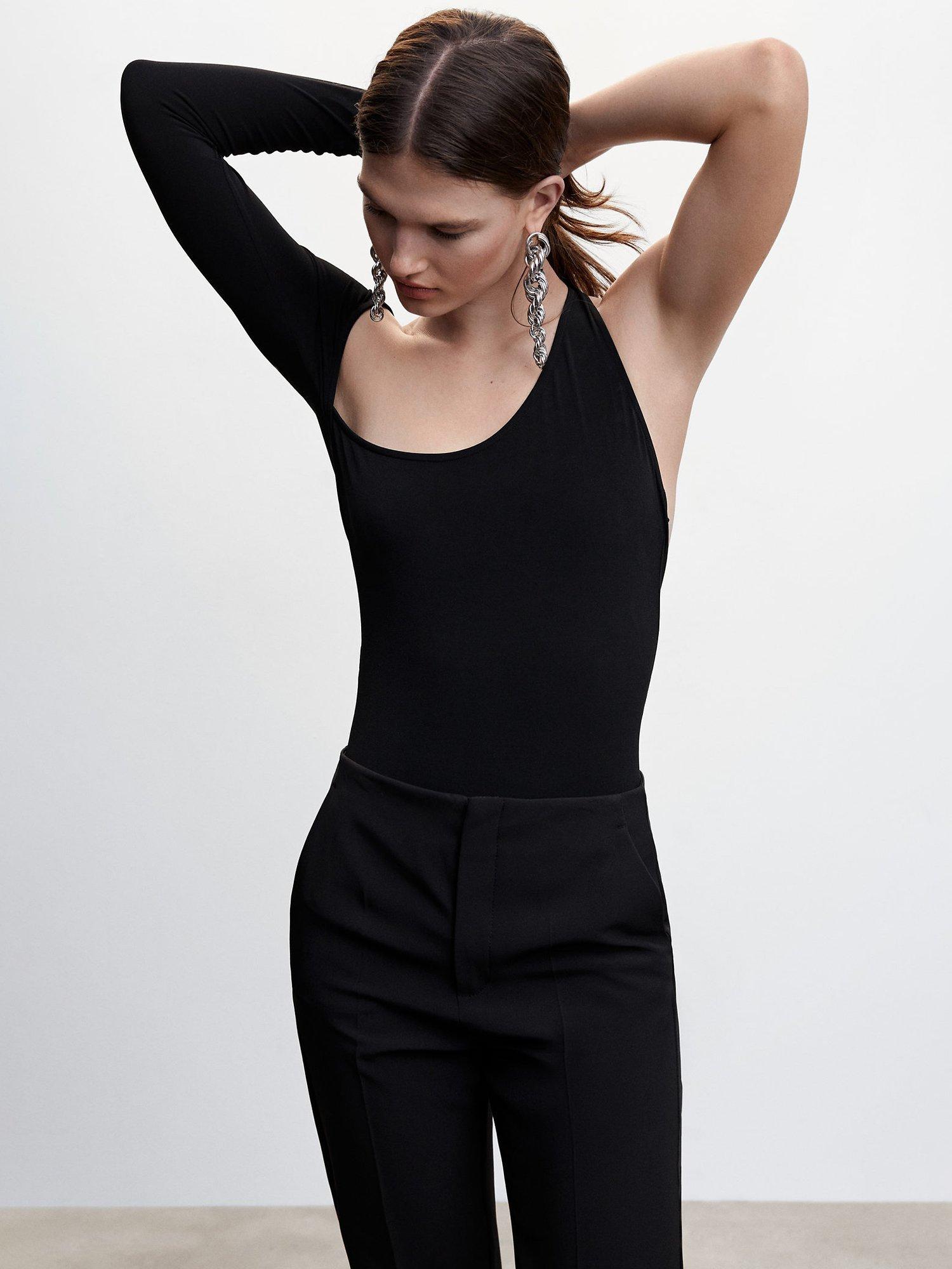 Mango Diana Asymmetric Neckline Bodysuit, Black