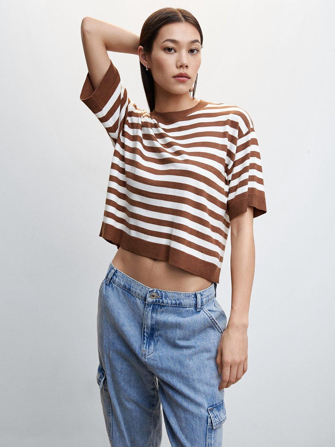 Mango Luquita Striped Knit Top, Brown