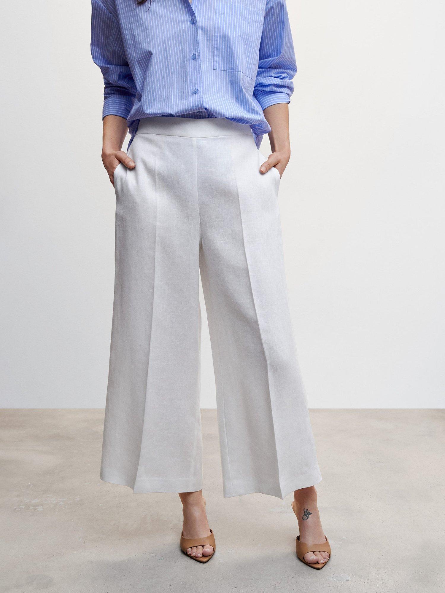 Mango Lote Linen Cropped Culottes, White
