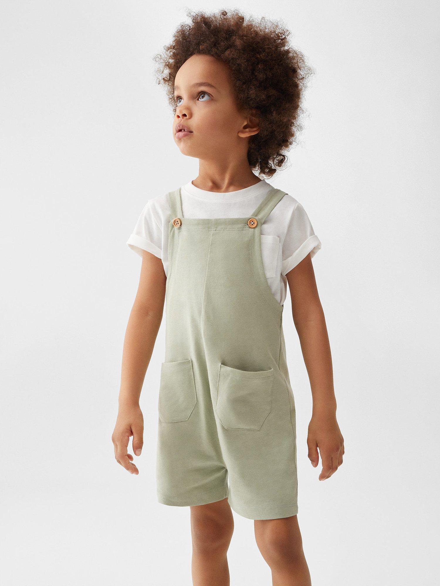 Mango Kids' Tito Dungarees, Beige - Khaki