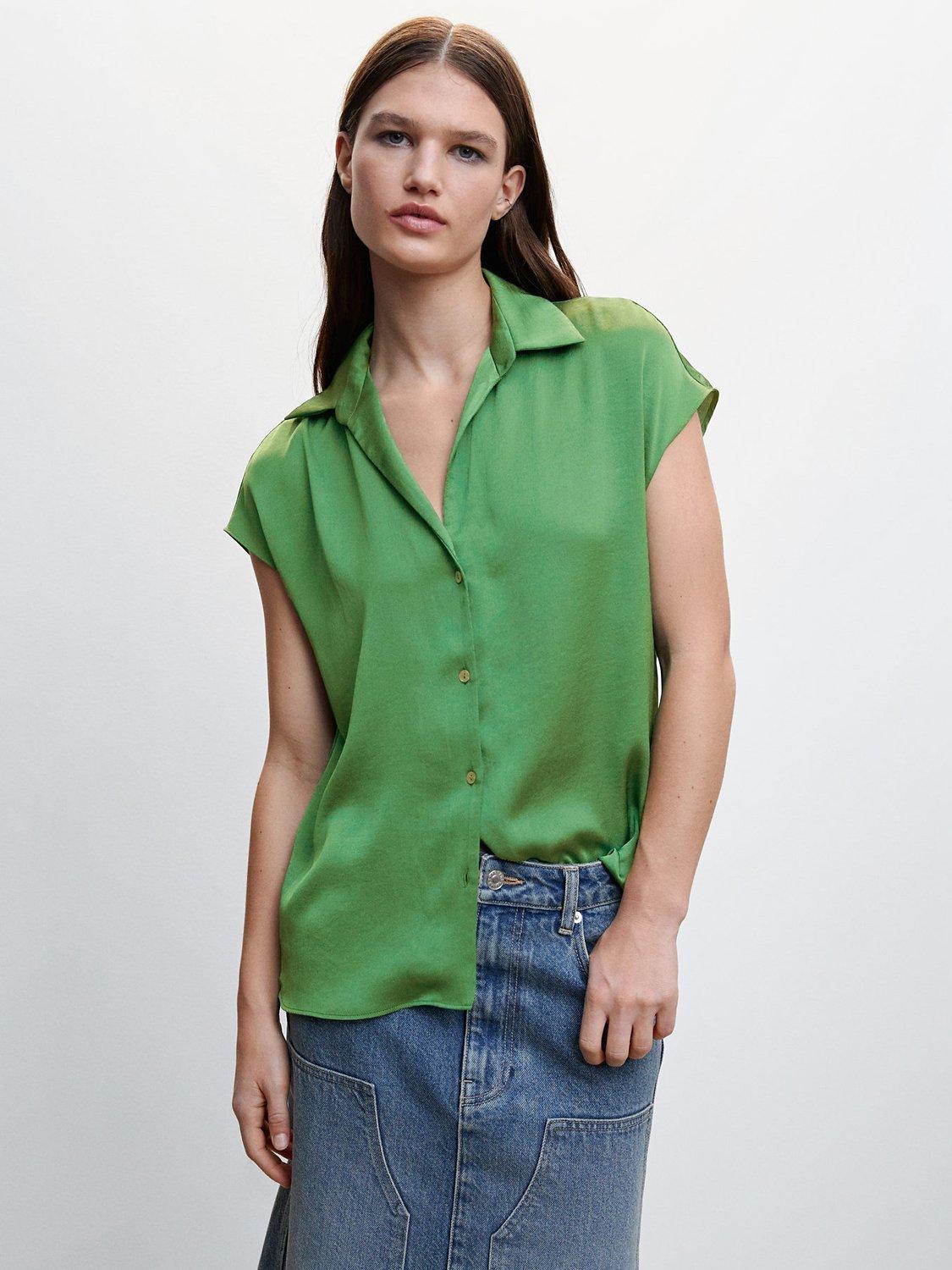 Mango Cap Sleeve Shirt, Green