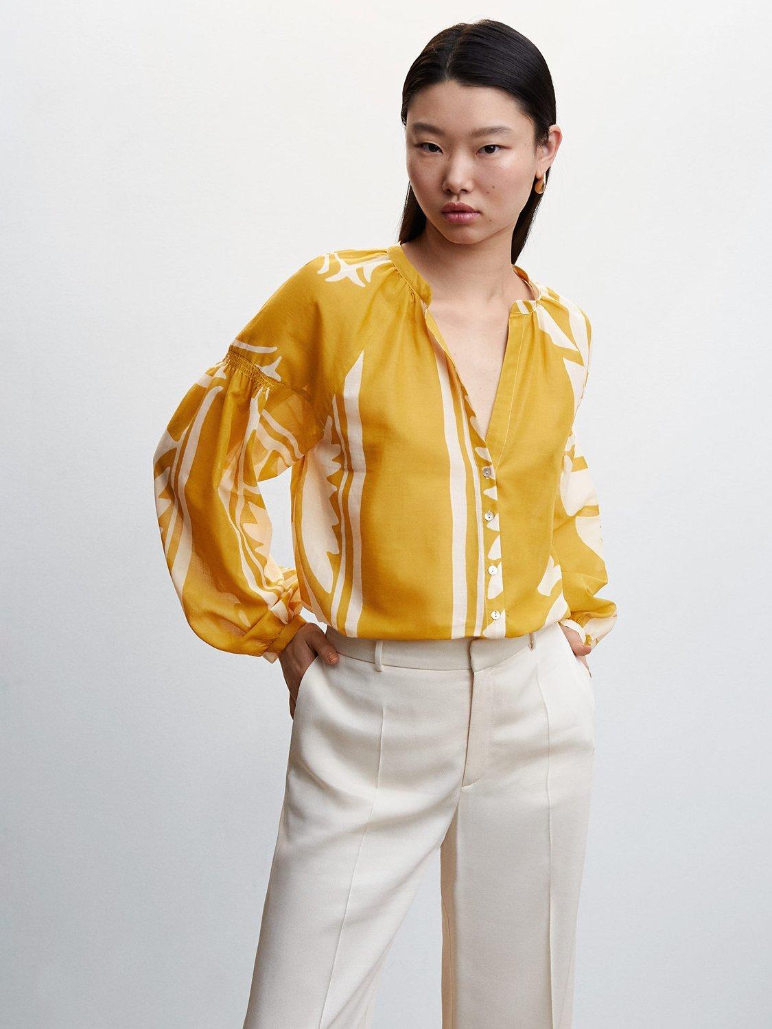 Mango Oliva Print Shirt, Yellow