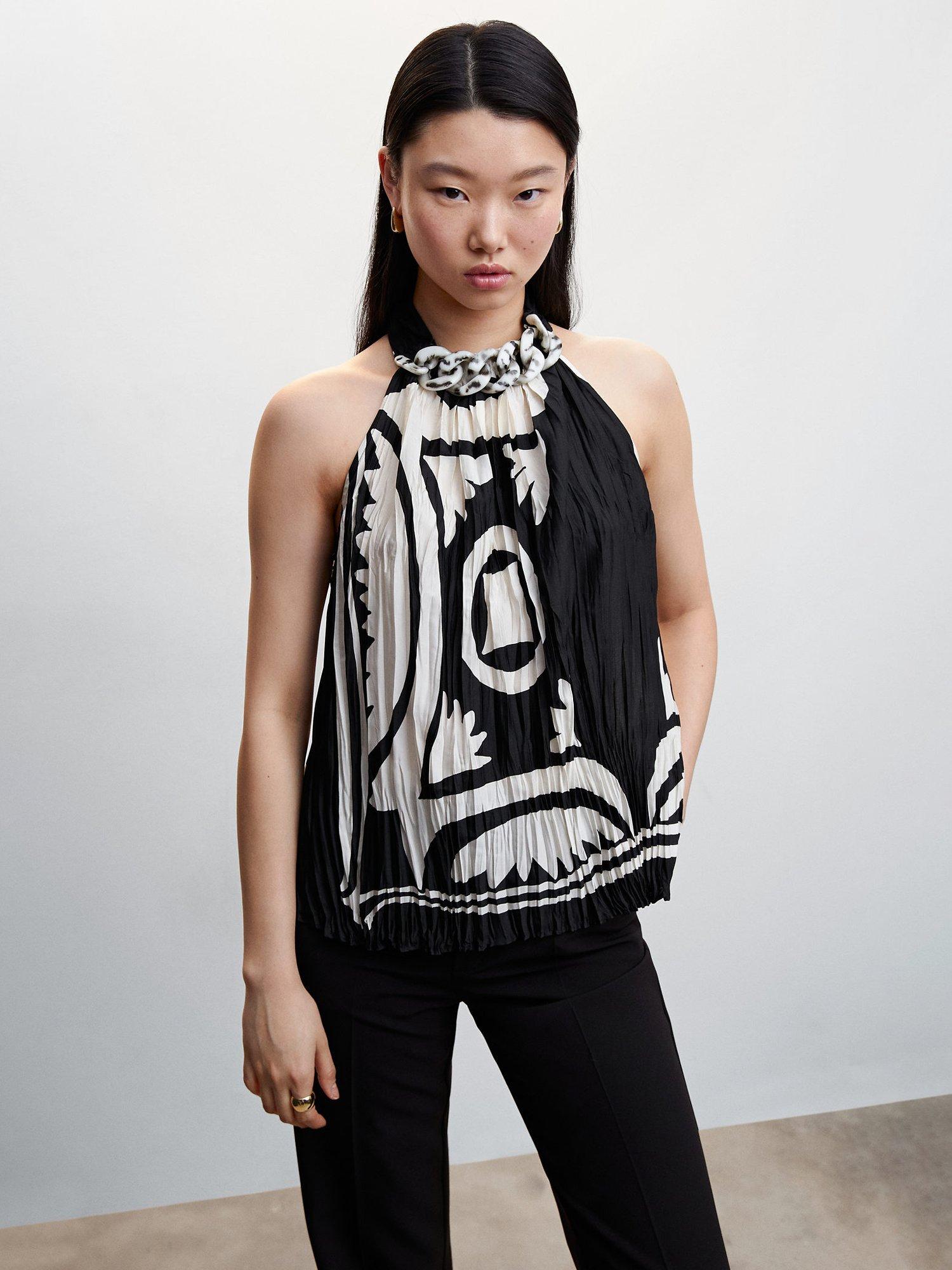 Mango Lena Halterneck Blouse, Black