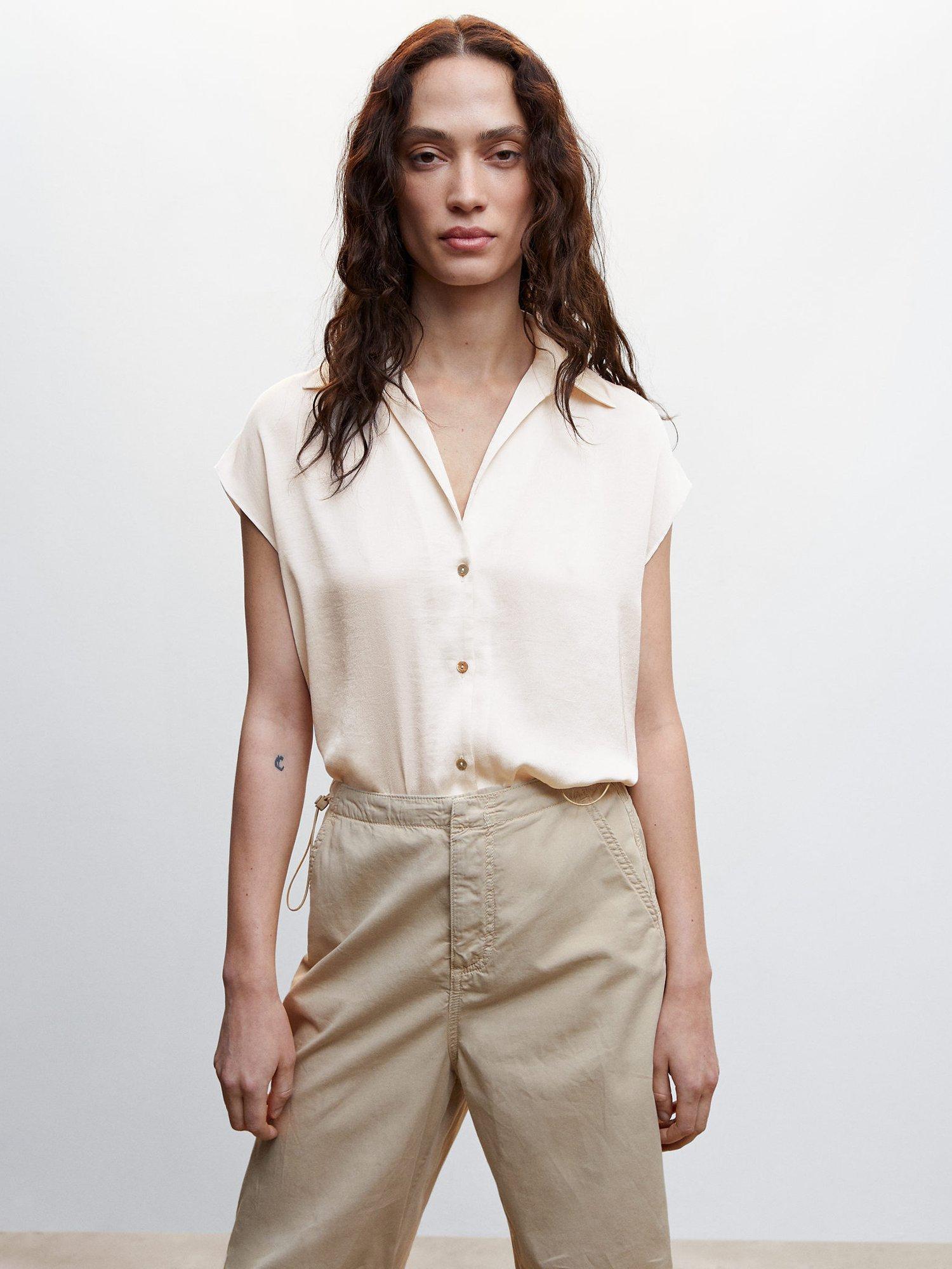 Mango Cap Sleeve Shirt, Light Beige
